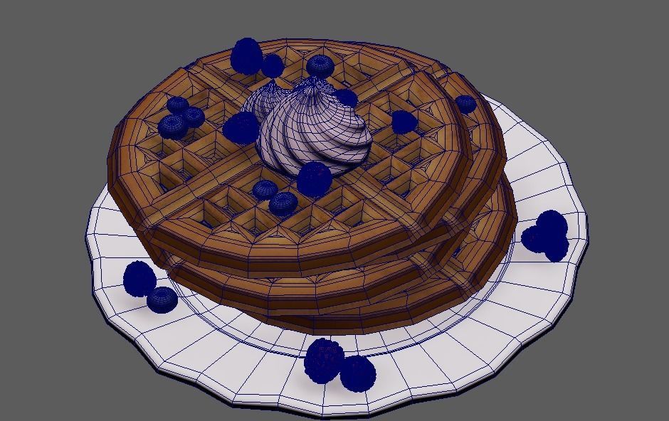 Waffles with berries and cream Free low-poly 3D model_4