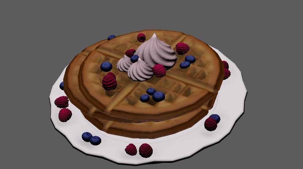 Waffles with berries and cream Free low-poly 3D model_3