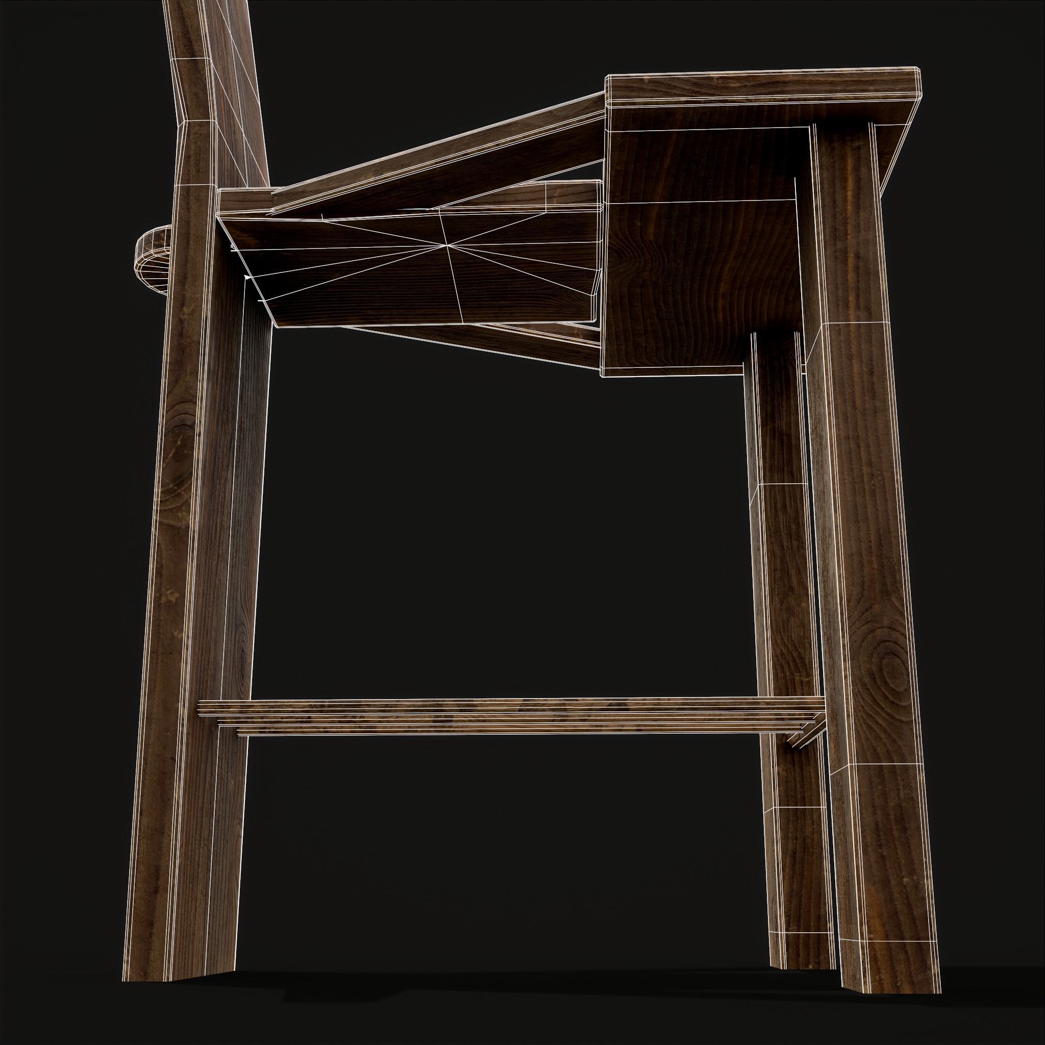 Unique Medieval Wooden Tall Chair Low-poly 3D model_12