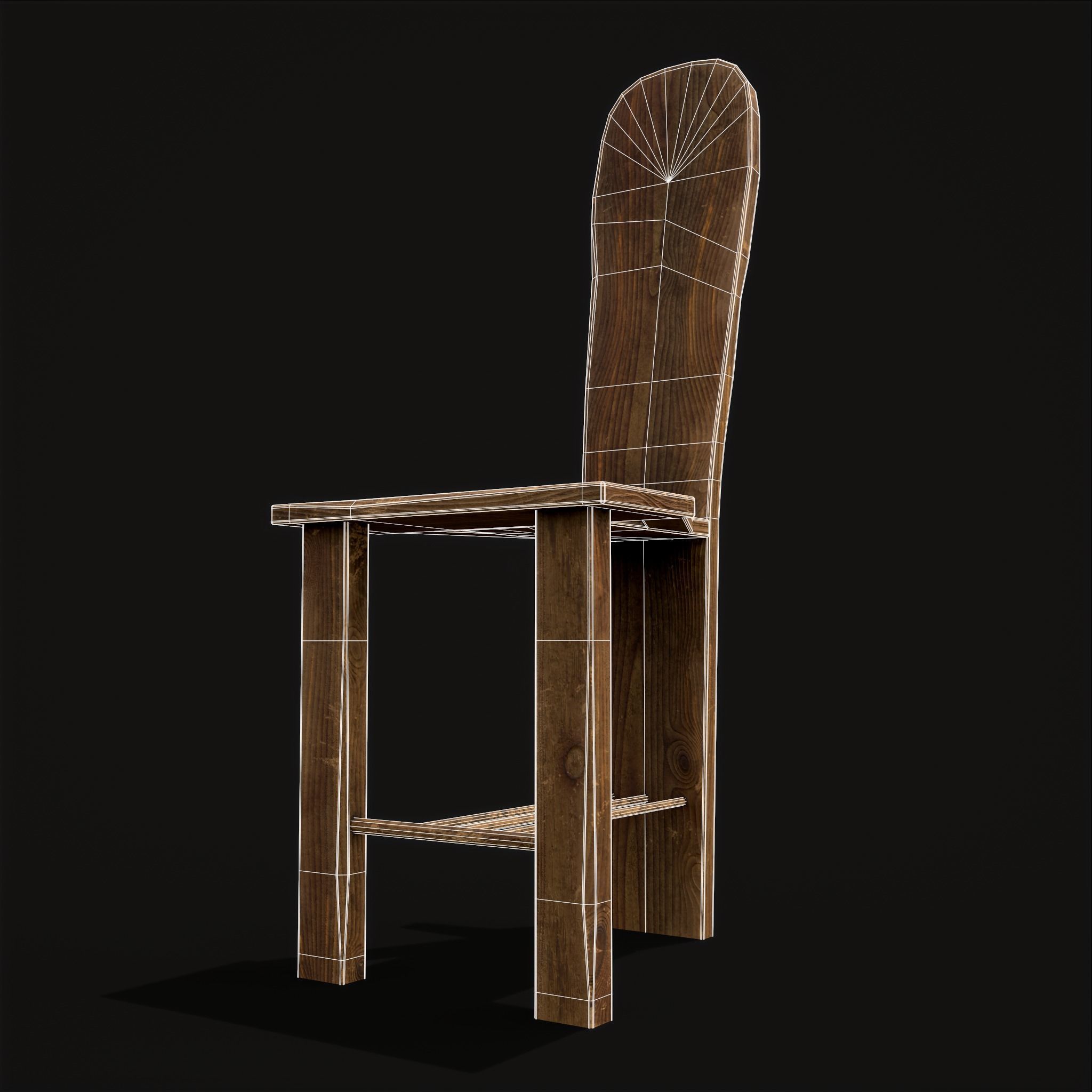 Unique Medieval Wooden Tall Chair Low-poly 3D model_8