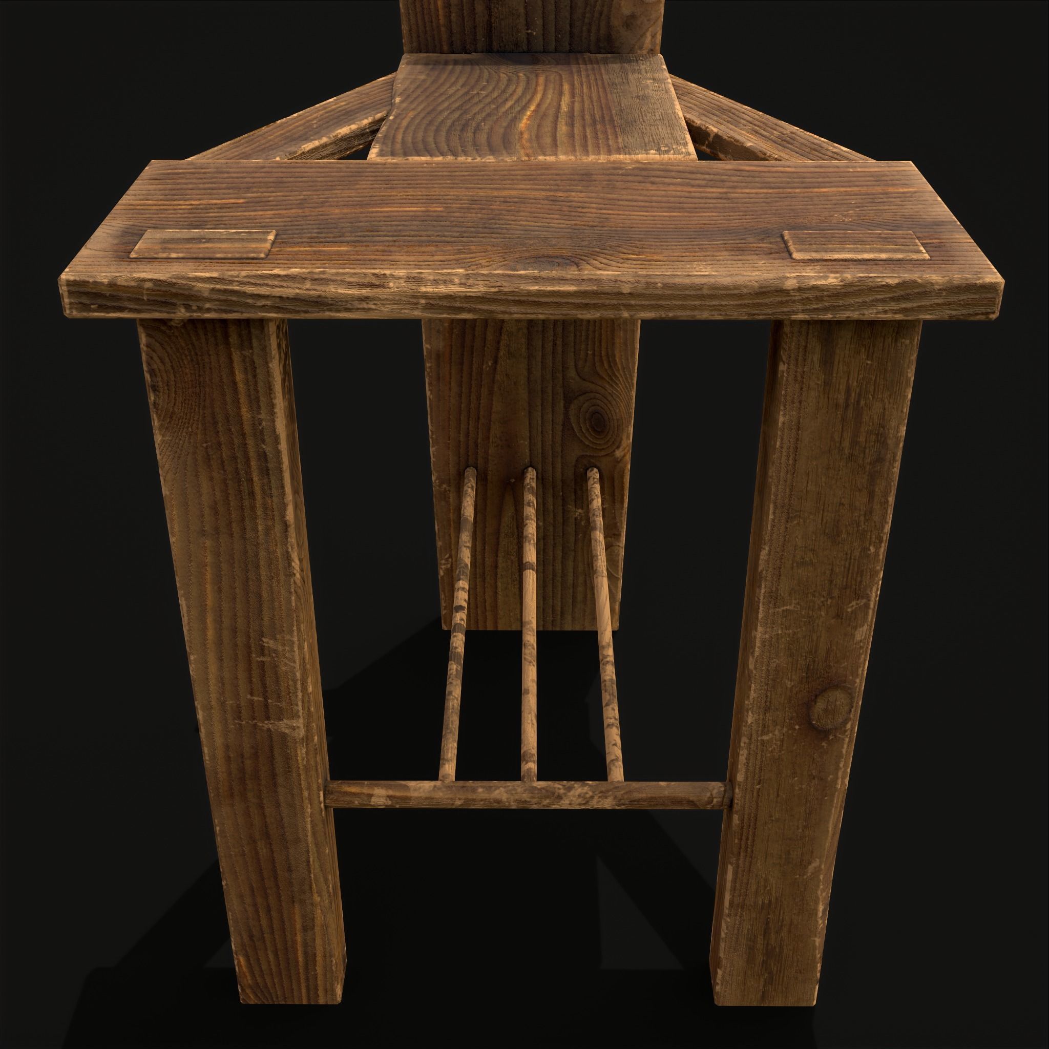 Unique Medieval Wooden Tall Chair Low-poly 3D model_9