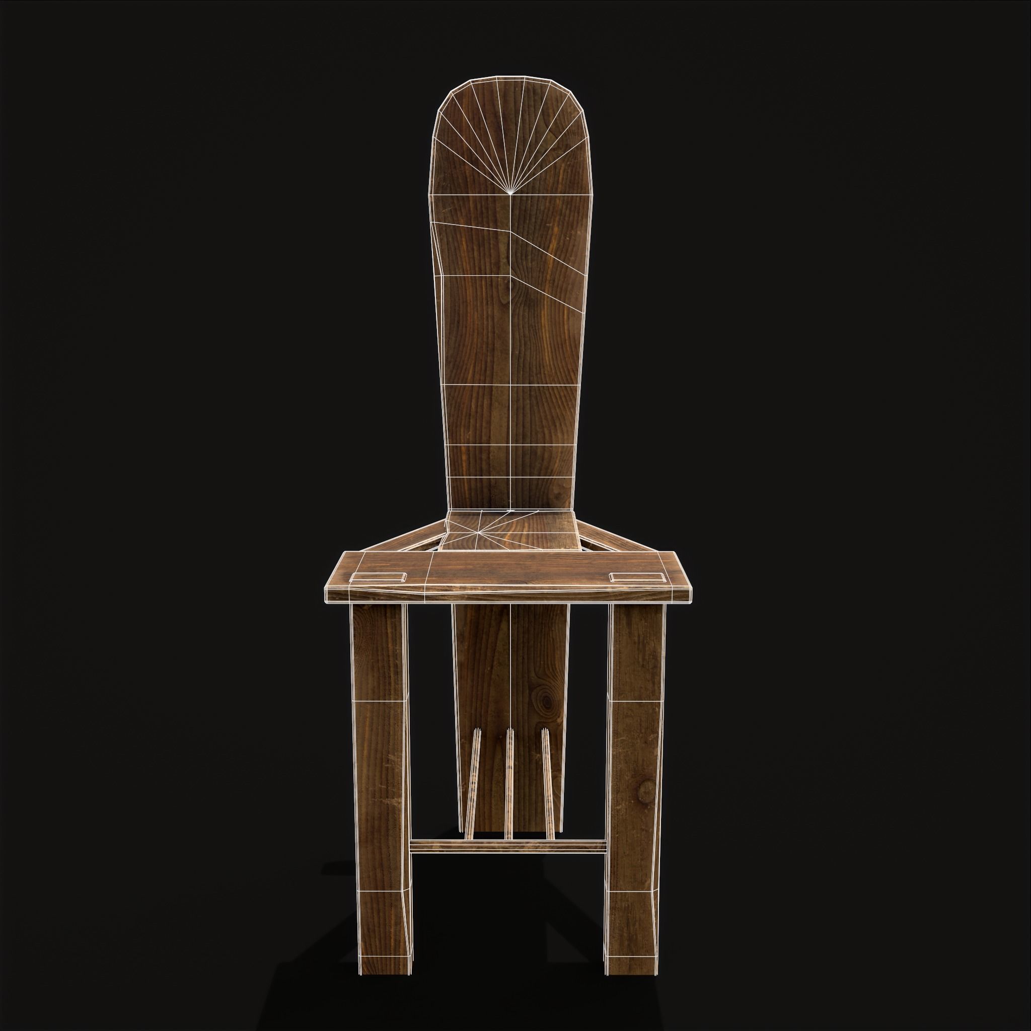 Unique Medieval Wooden Tall Chair Low-poly 3D model_20