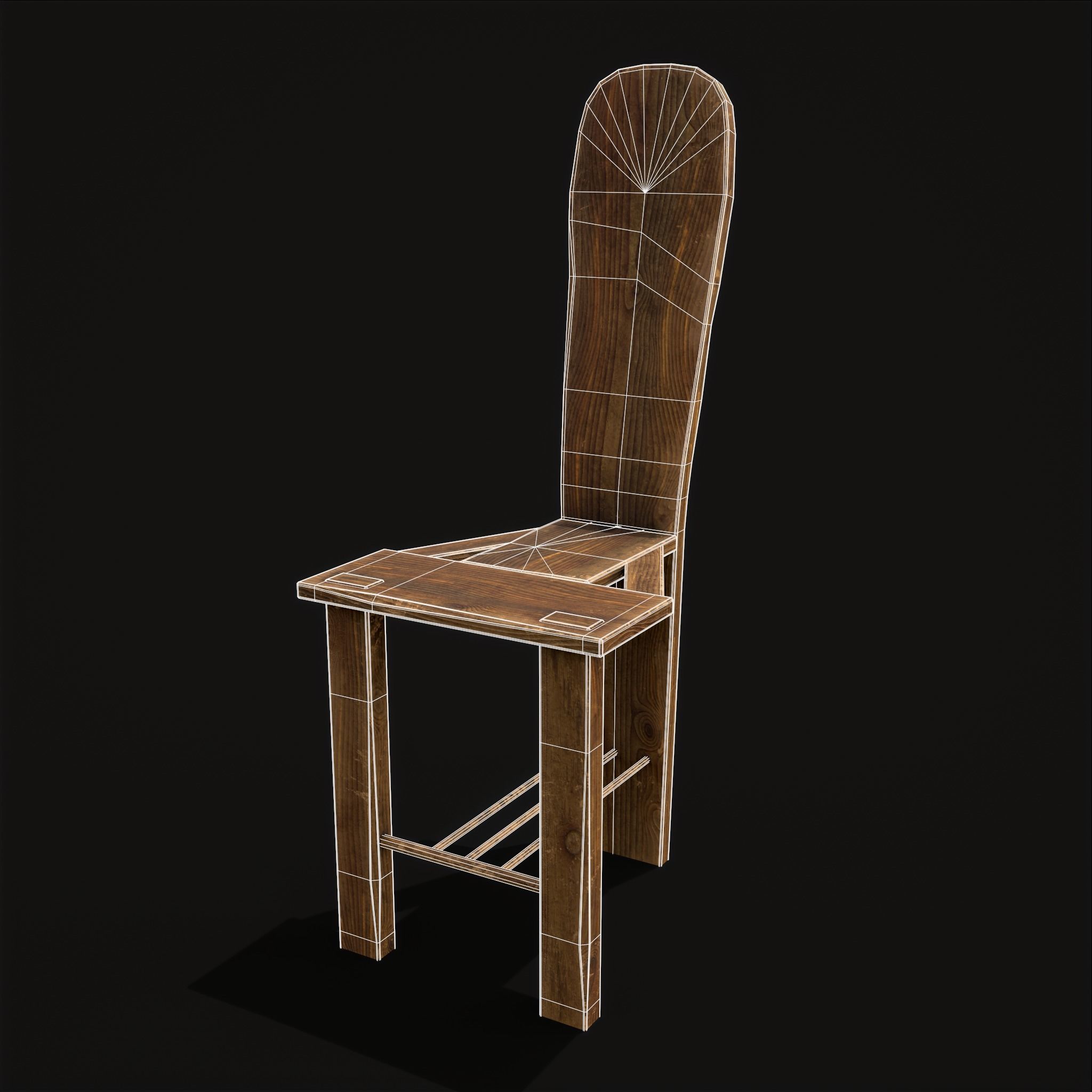 Unique Medieval Wooden Tall Chair Low-poly 3D model_2