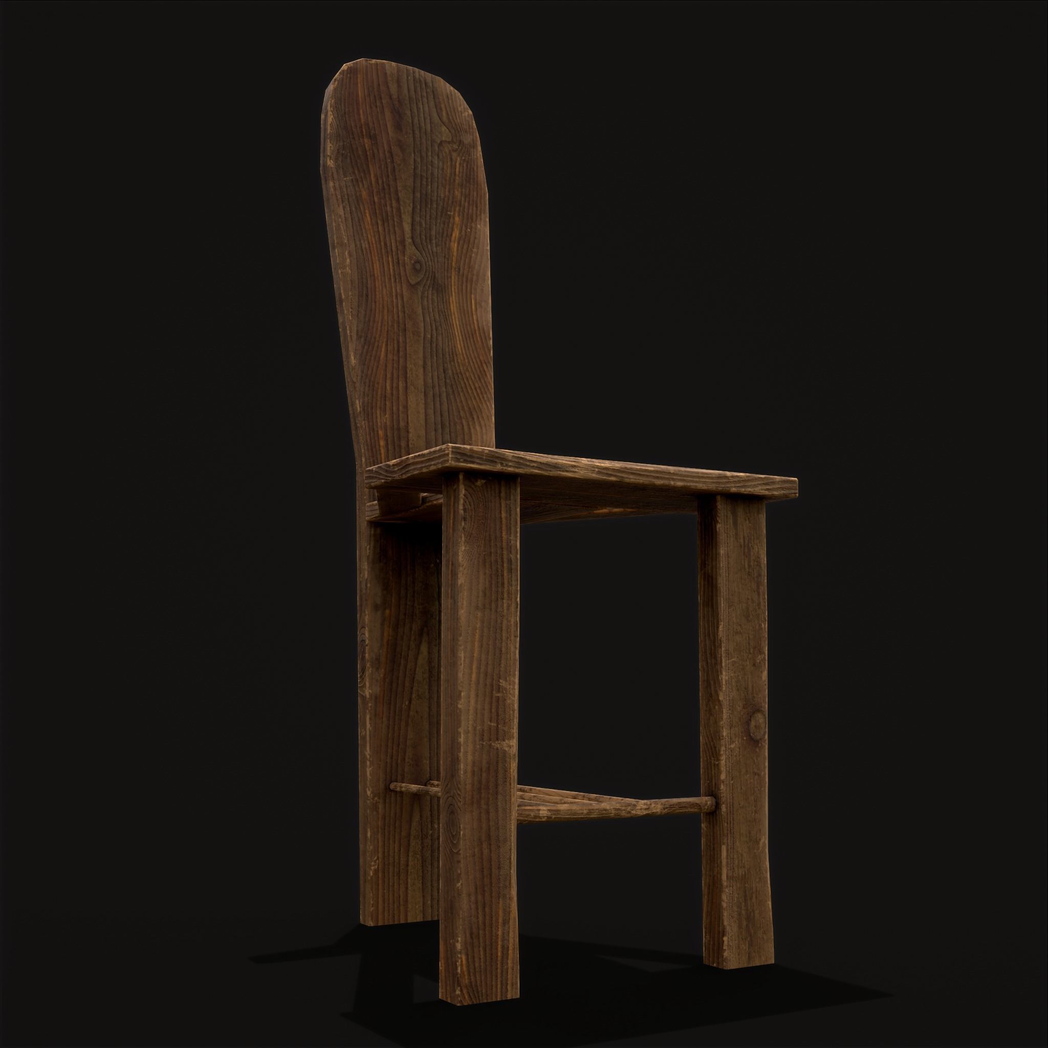 Unique Medieval Wooden Tall Chair Low-poly 3D model_17