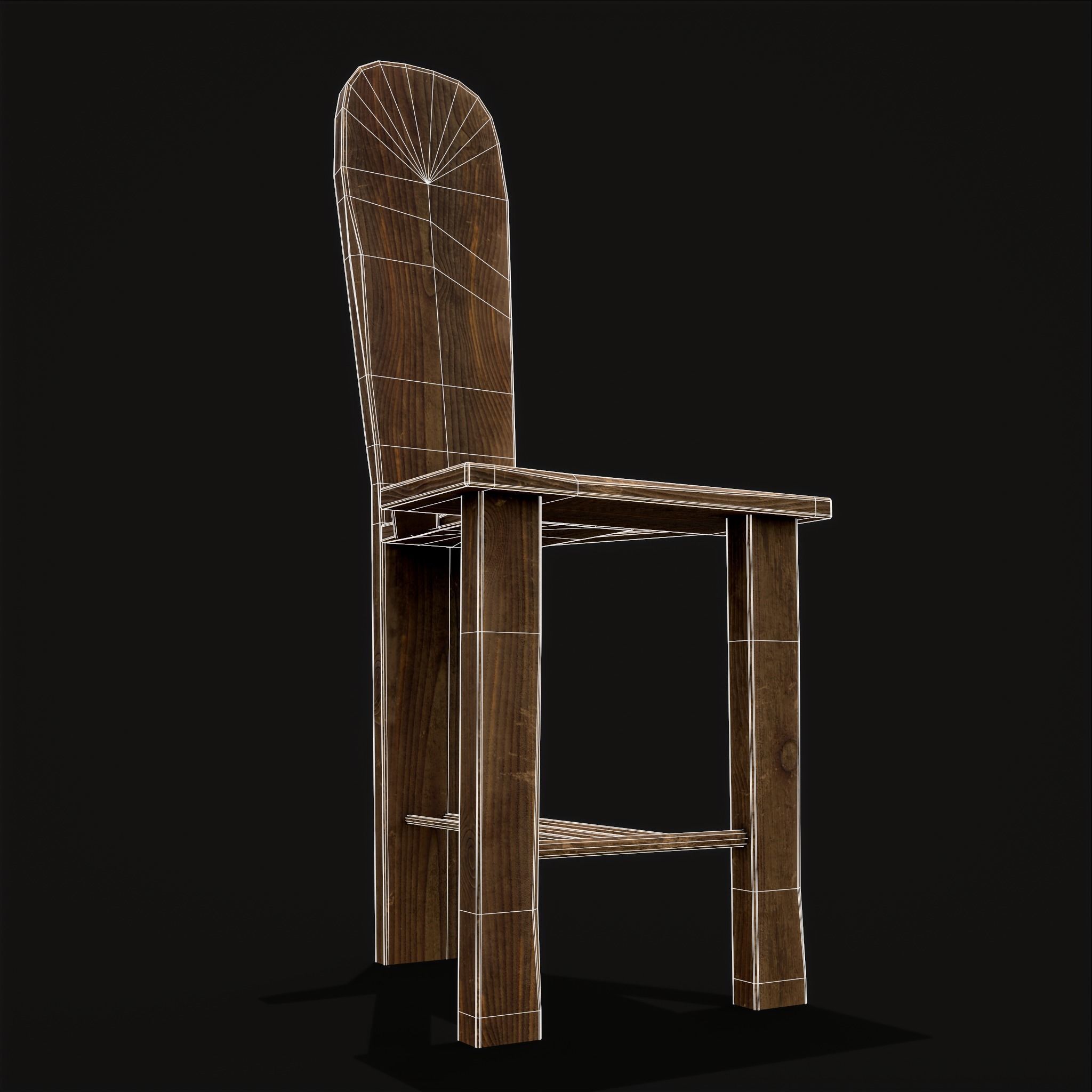 Unique Medieval Wooden Tall Chair Low-poly 3D model_18