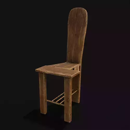 Unique Medieval Wooden Tall Chair Low-poly 3D model