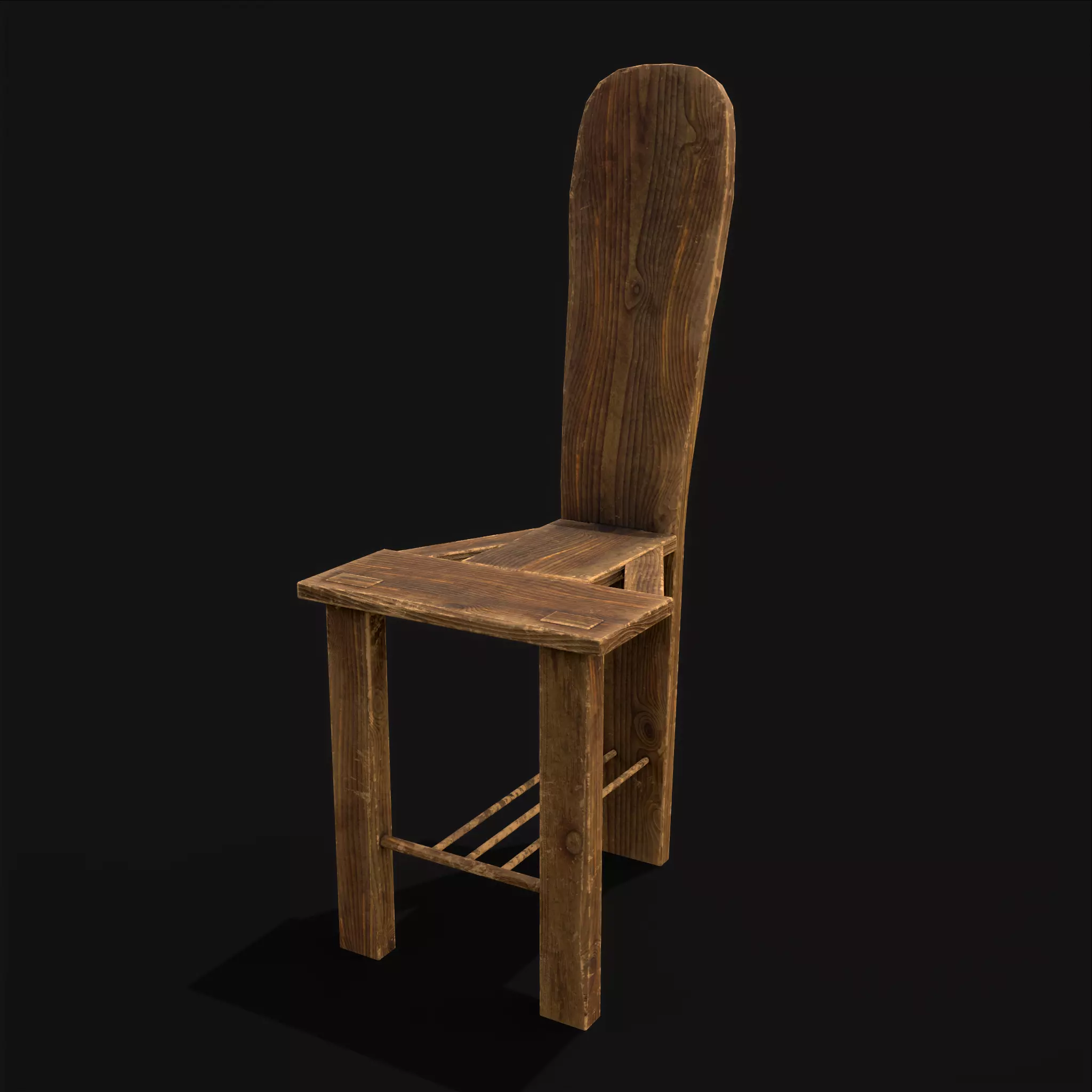 Unique Medieval Wooden Tall Chair Low-poly 3D model_0