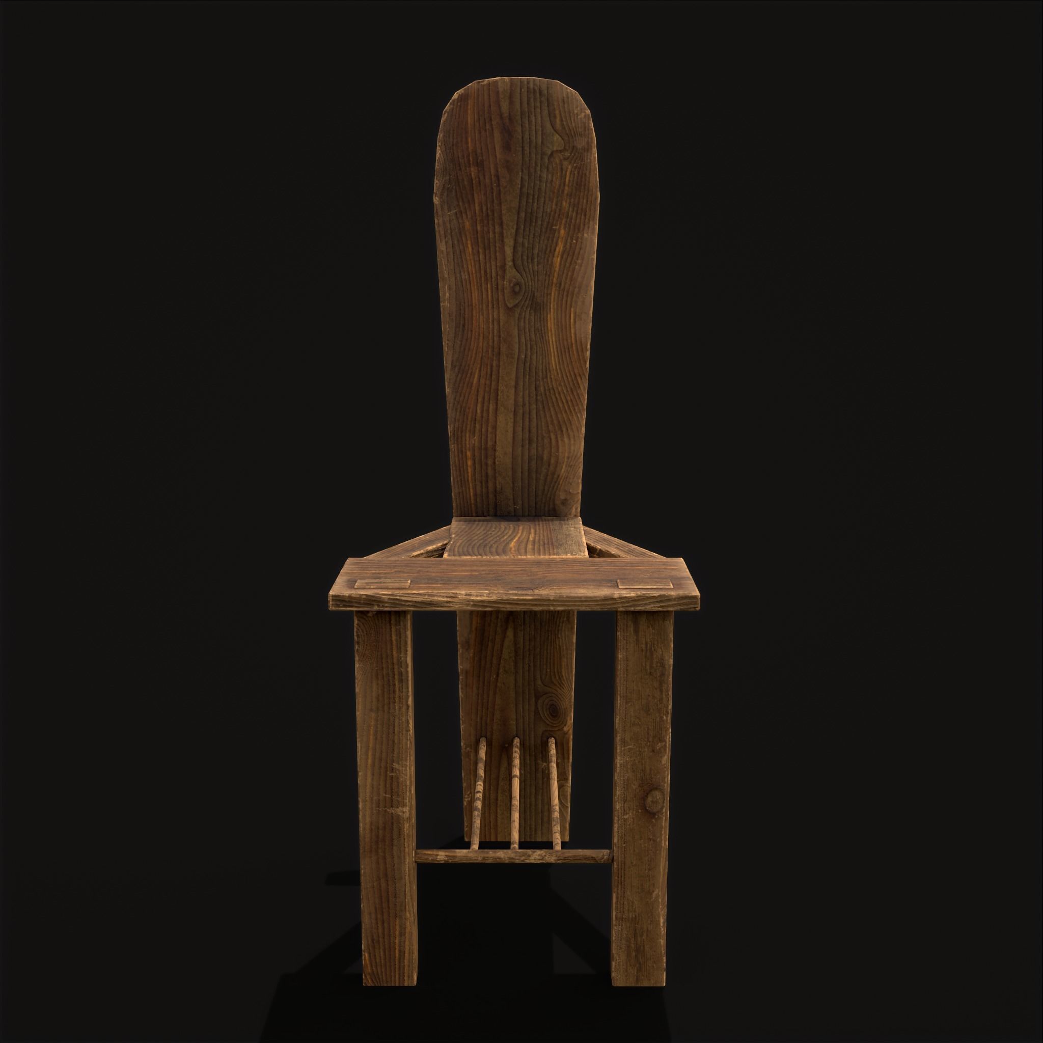 Unique Medieval Wooden Tall Chair Low-poly 3D model_19