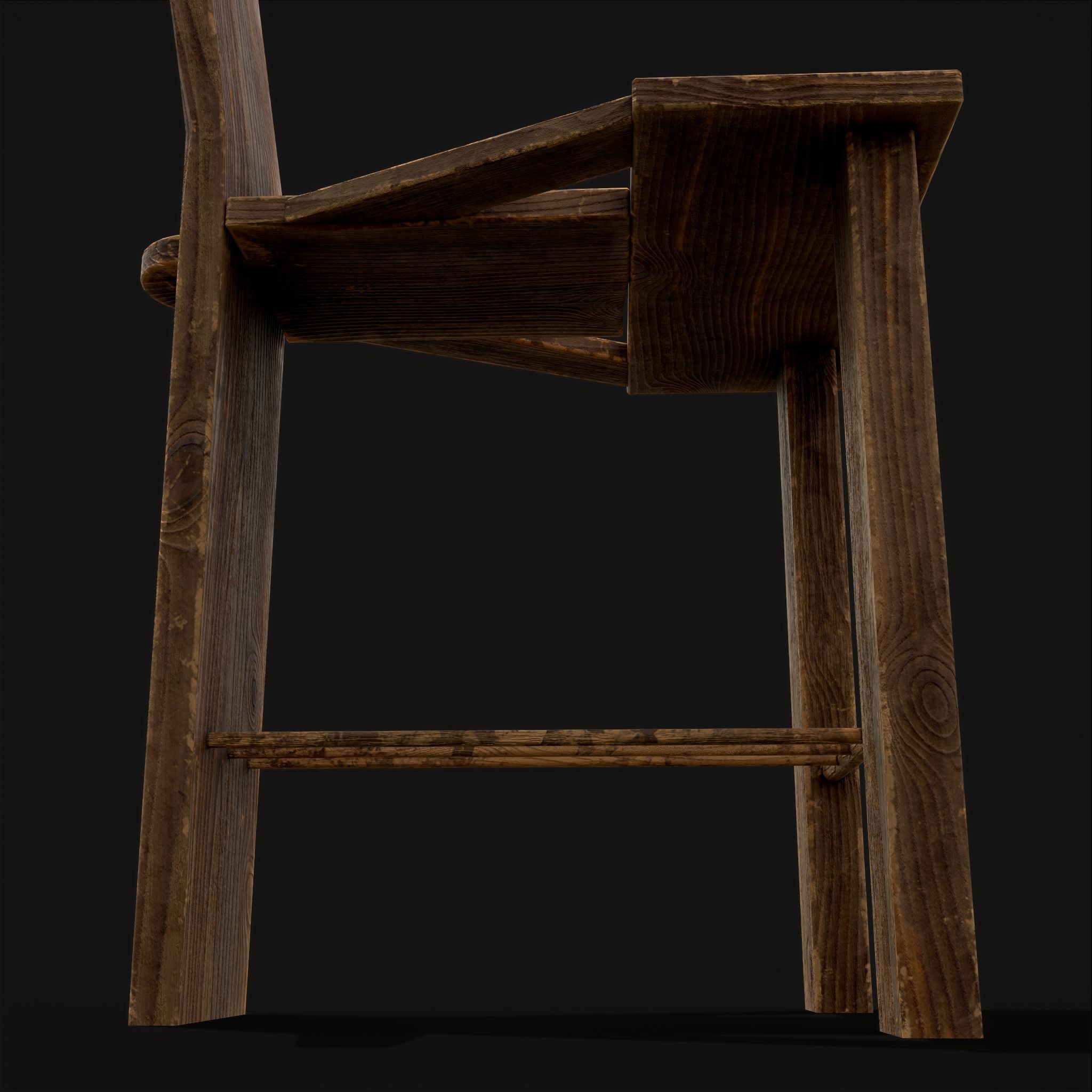 Unique Medieval Wooden Tall Chair Low-poly 3D model_11