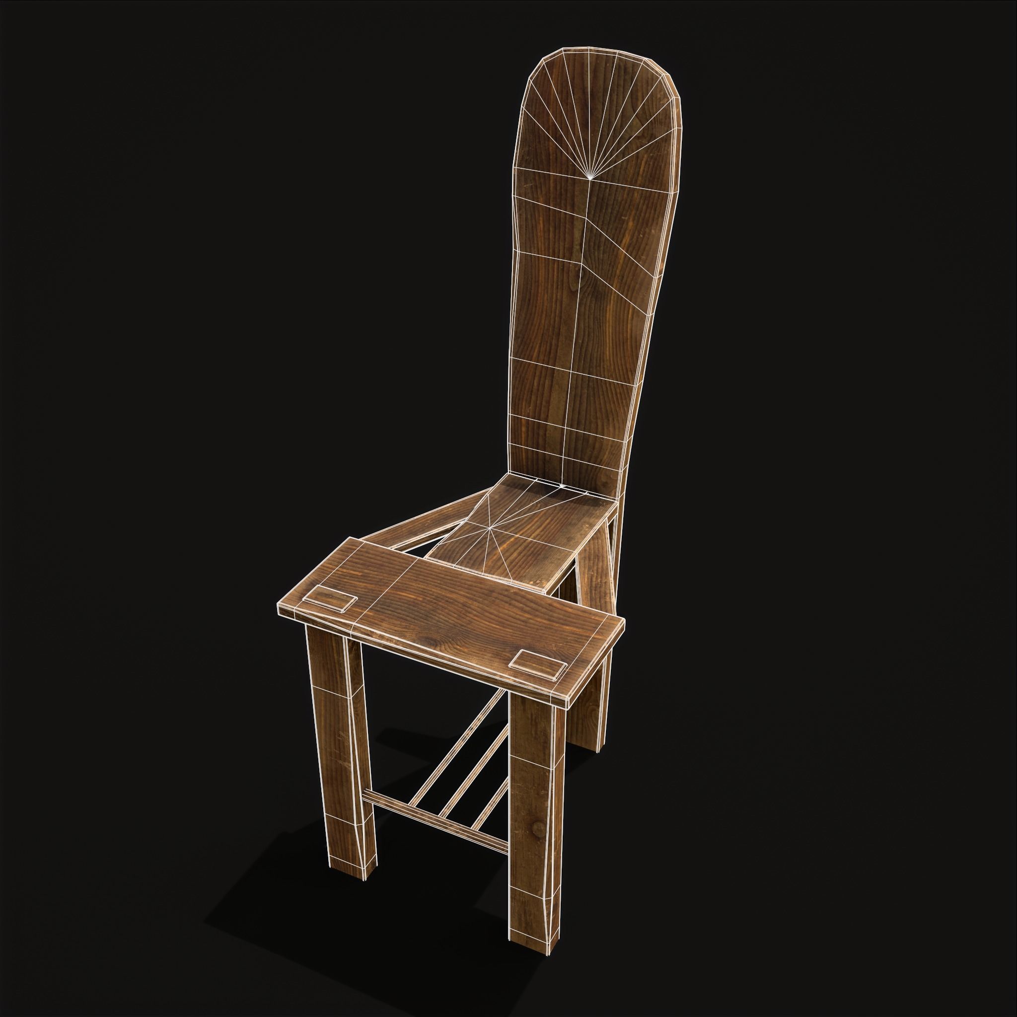 Unique Medieval Wooden Tall Chair Low-poly 3D model_16