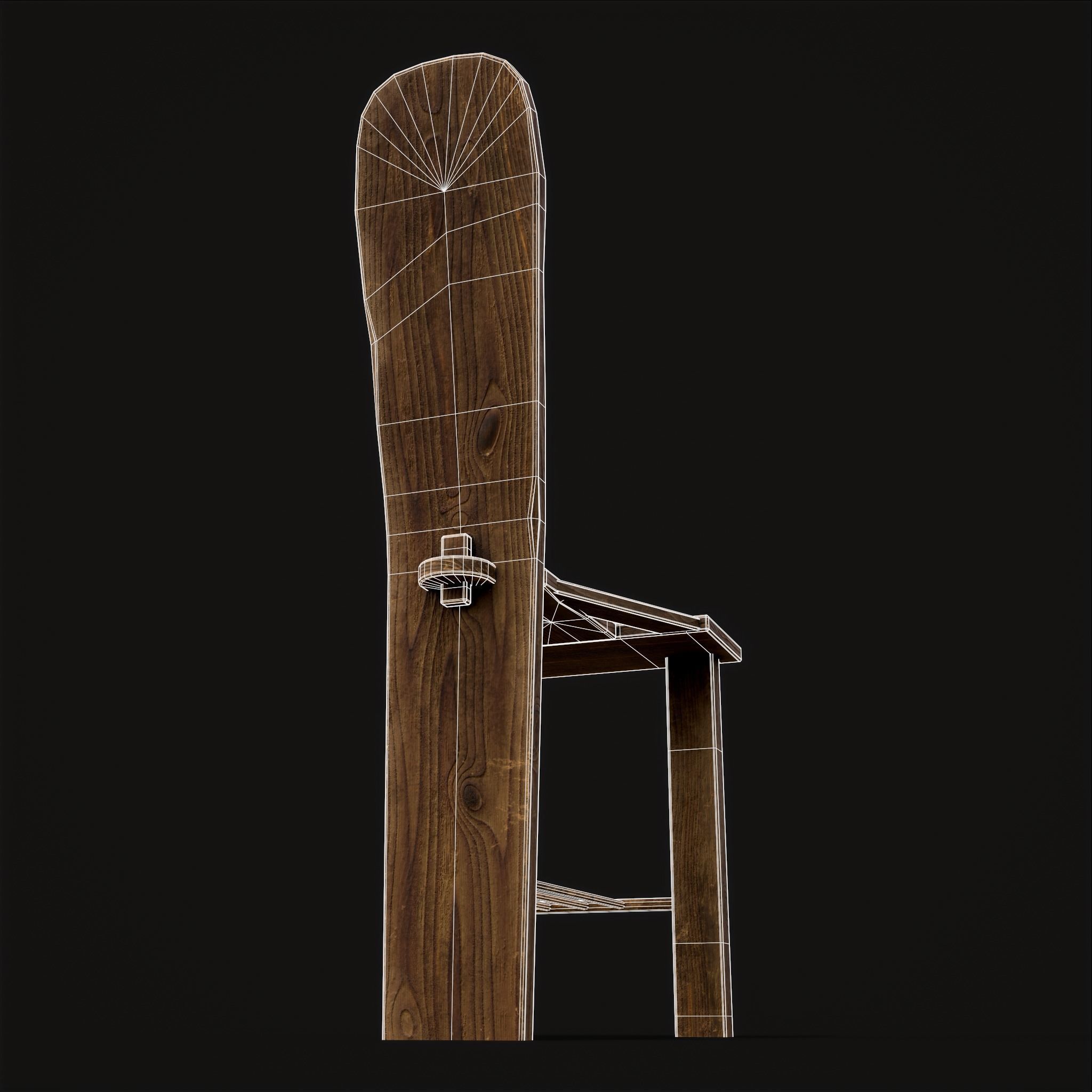 Unique Medieval Wooden Tall Chair Low-poly 3D model_6