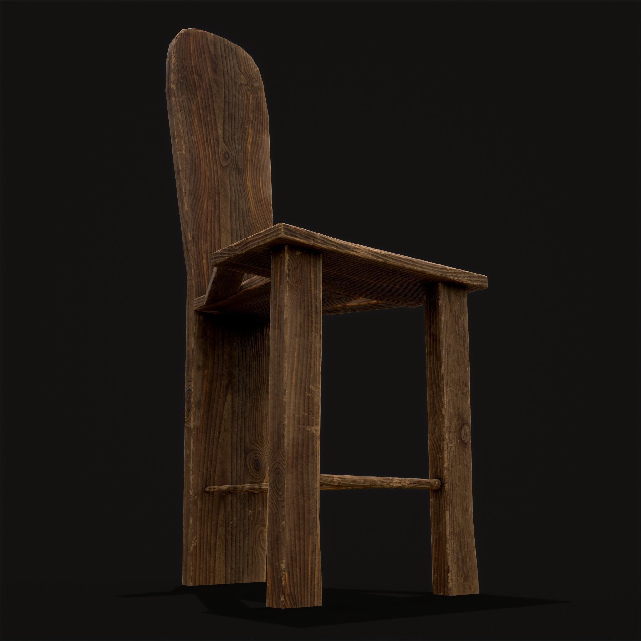 Unique Medieval Wooden Tall Chair Low-poly 3D model_3
