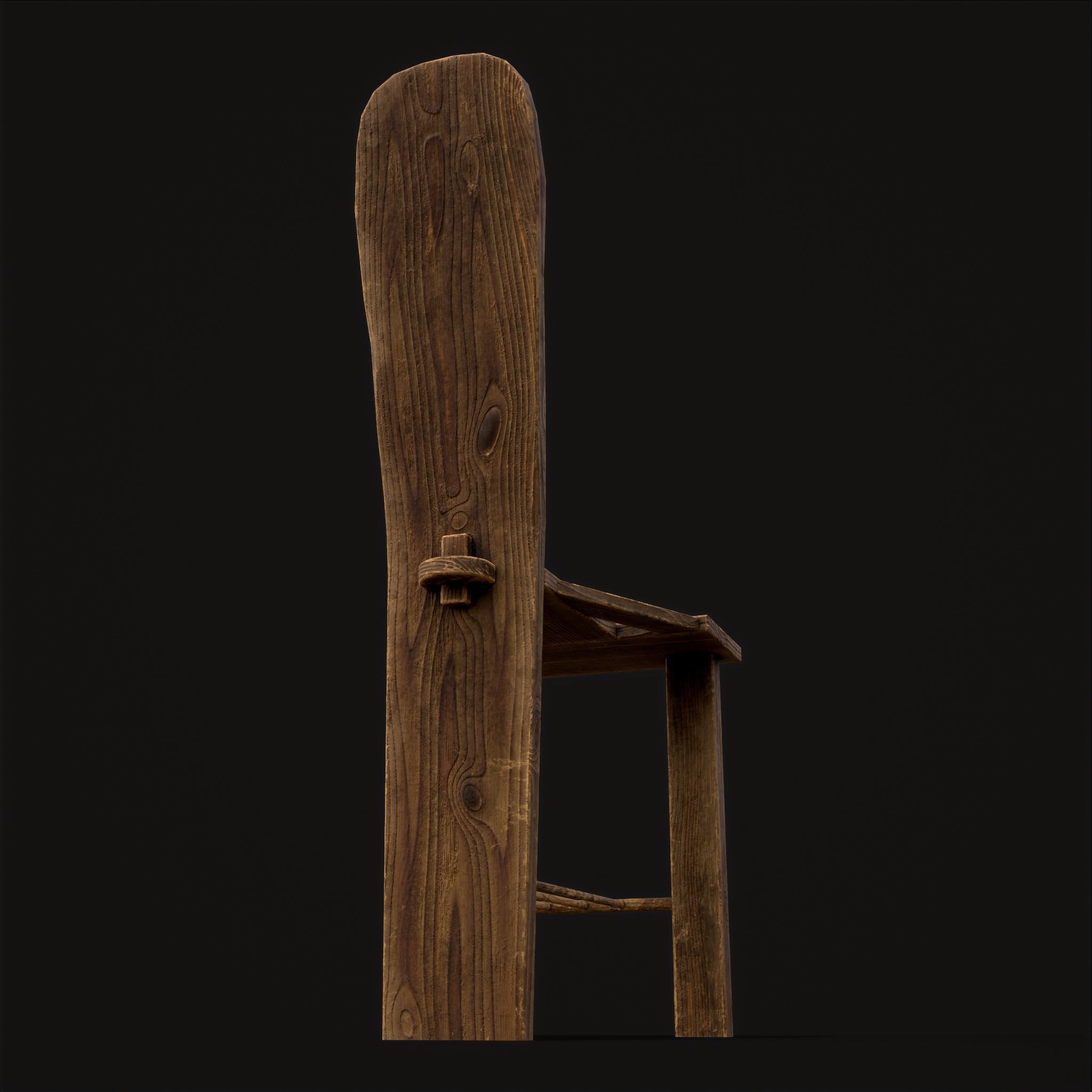 Unique Medieval Wooden Tall Chair Low-poly 3D model_5