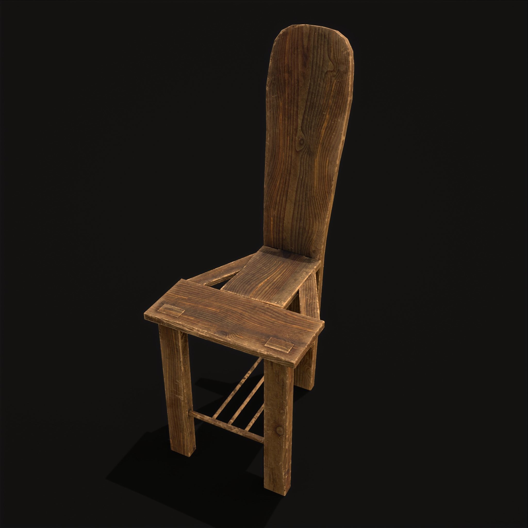Unique Medieval Wooden Tall Chair Low-poly 3D model_15