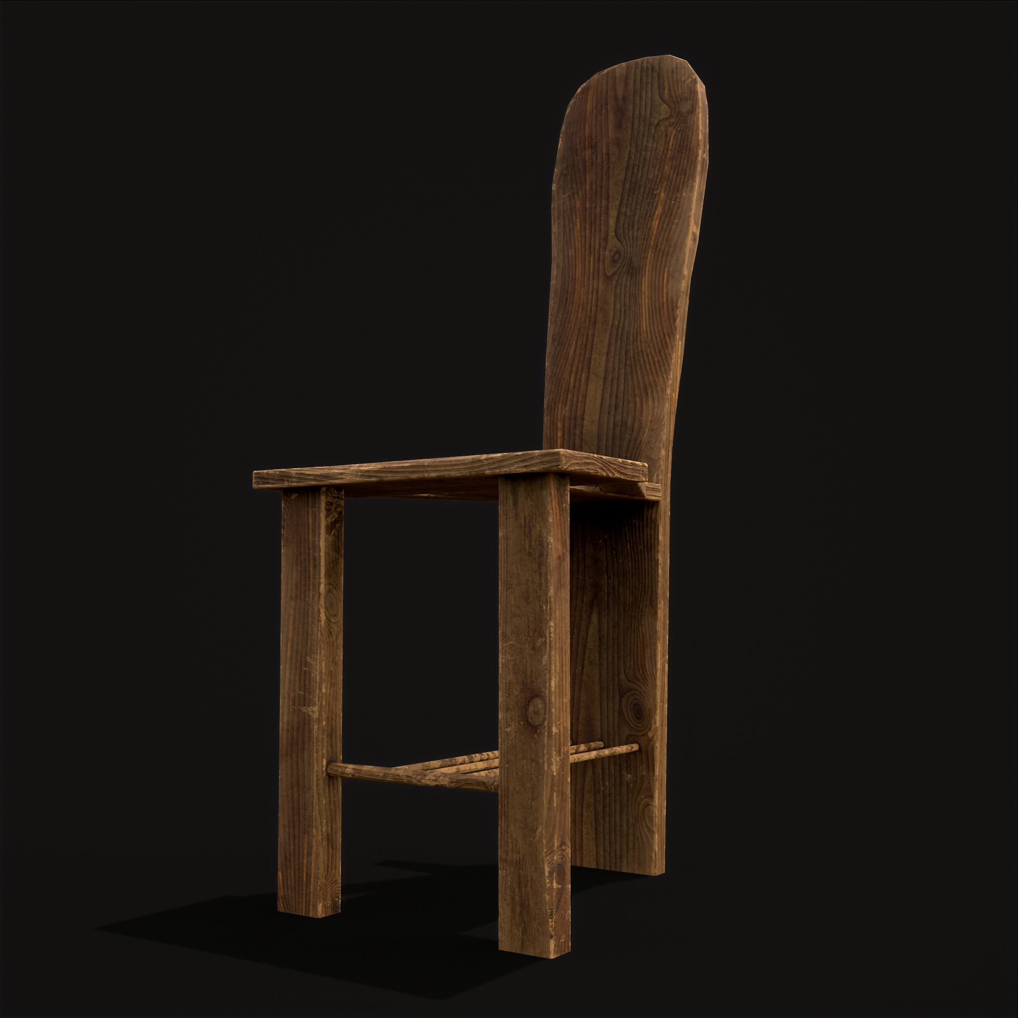 Unique Medieval Wooden Tall Chair Low-poly 3D model_7