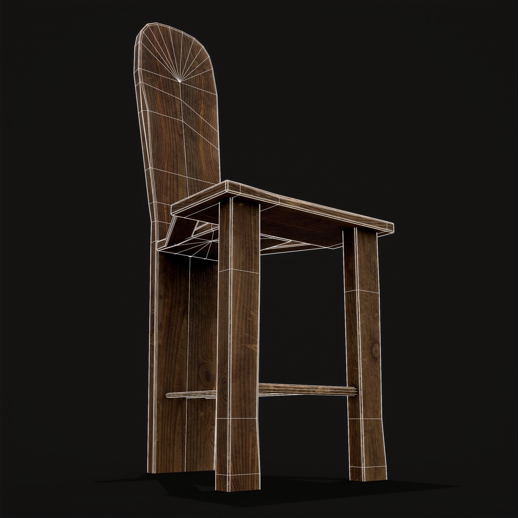 Unique Medieval Wooden Tall Chair Low-poly 3D model_4
