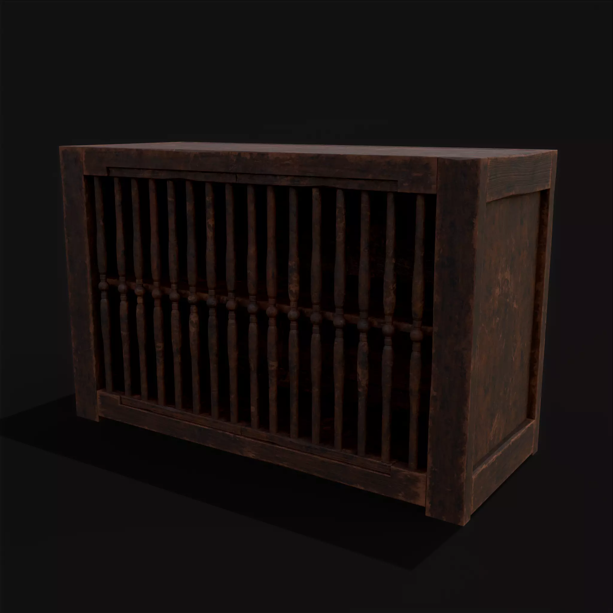 Medieval Oak Drawer Low-poly 3D model_0