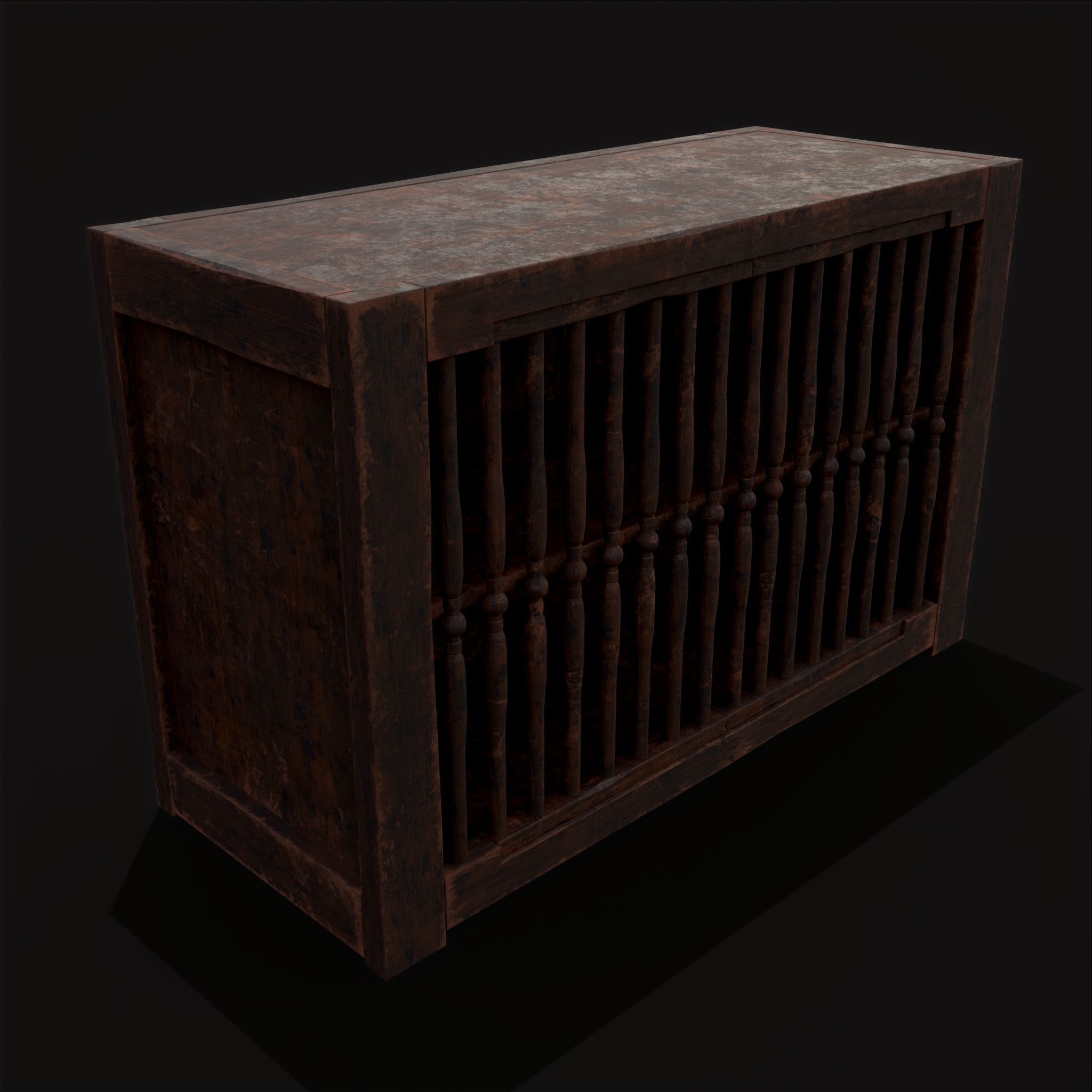 Medieval Oak Drawer Low-poly 3D model_3