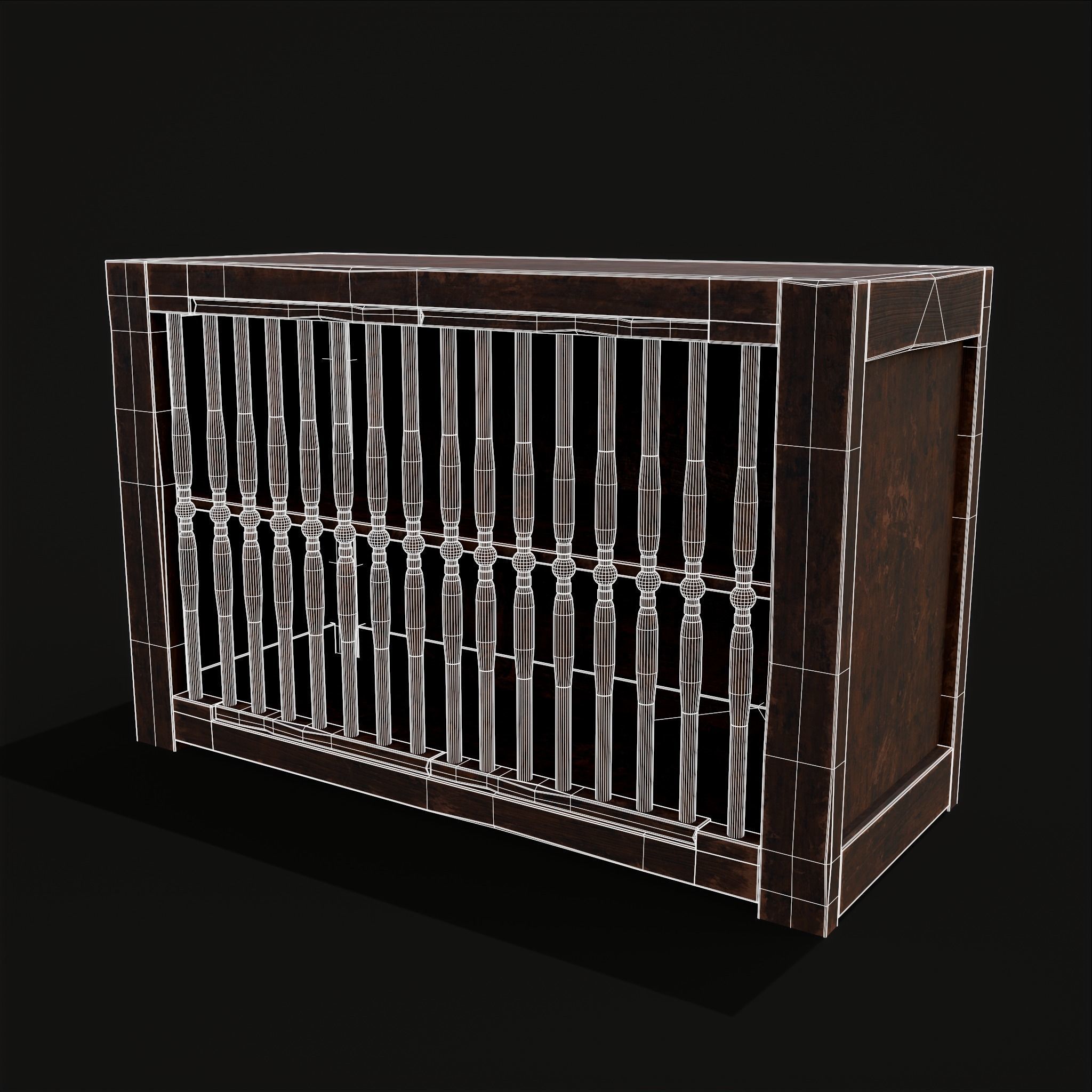 Medieval Oak Drawer Low-poly 3D model_2