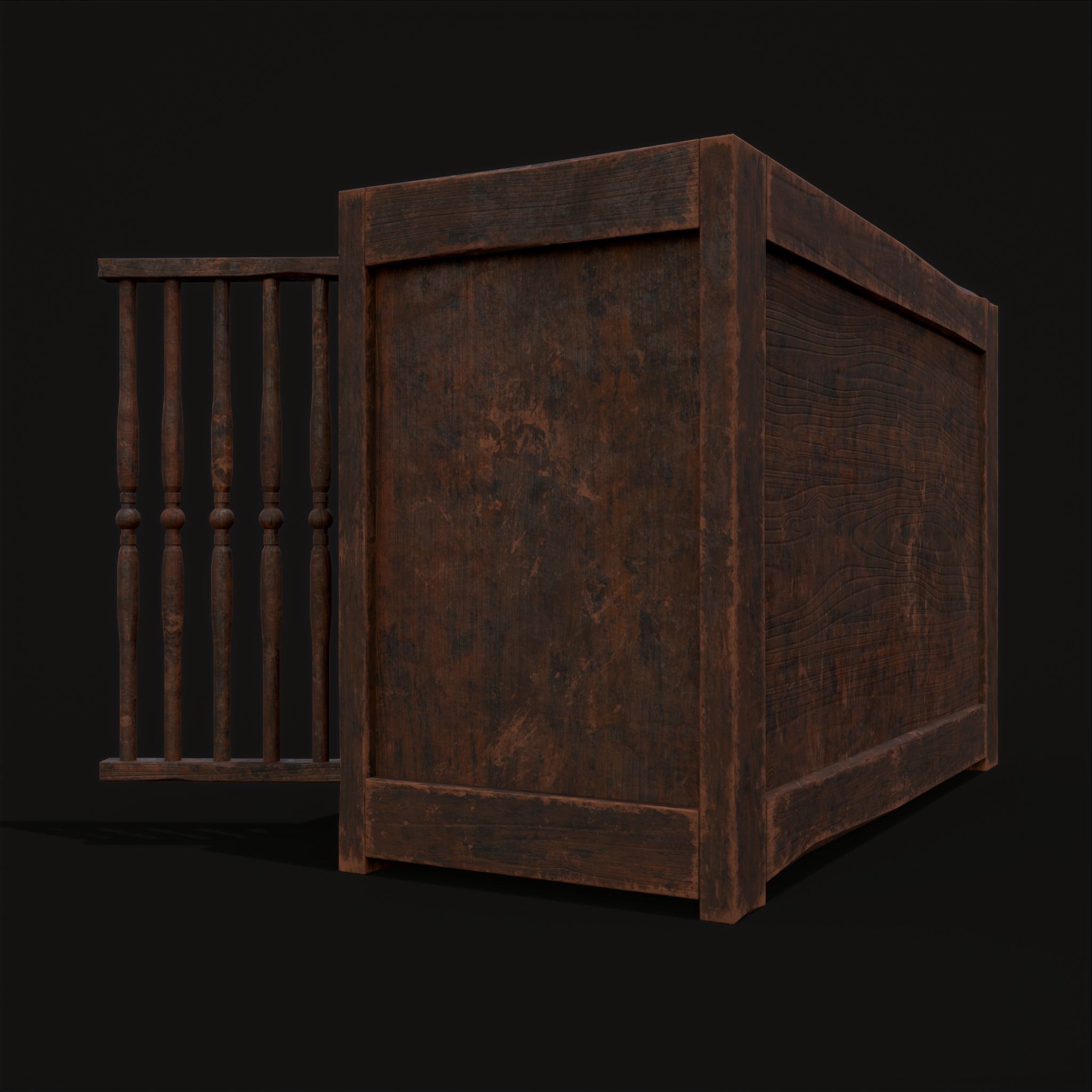 Medieval Oak Drawer Low-poly 3D model_19