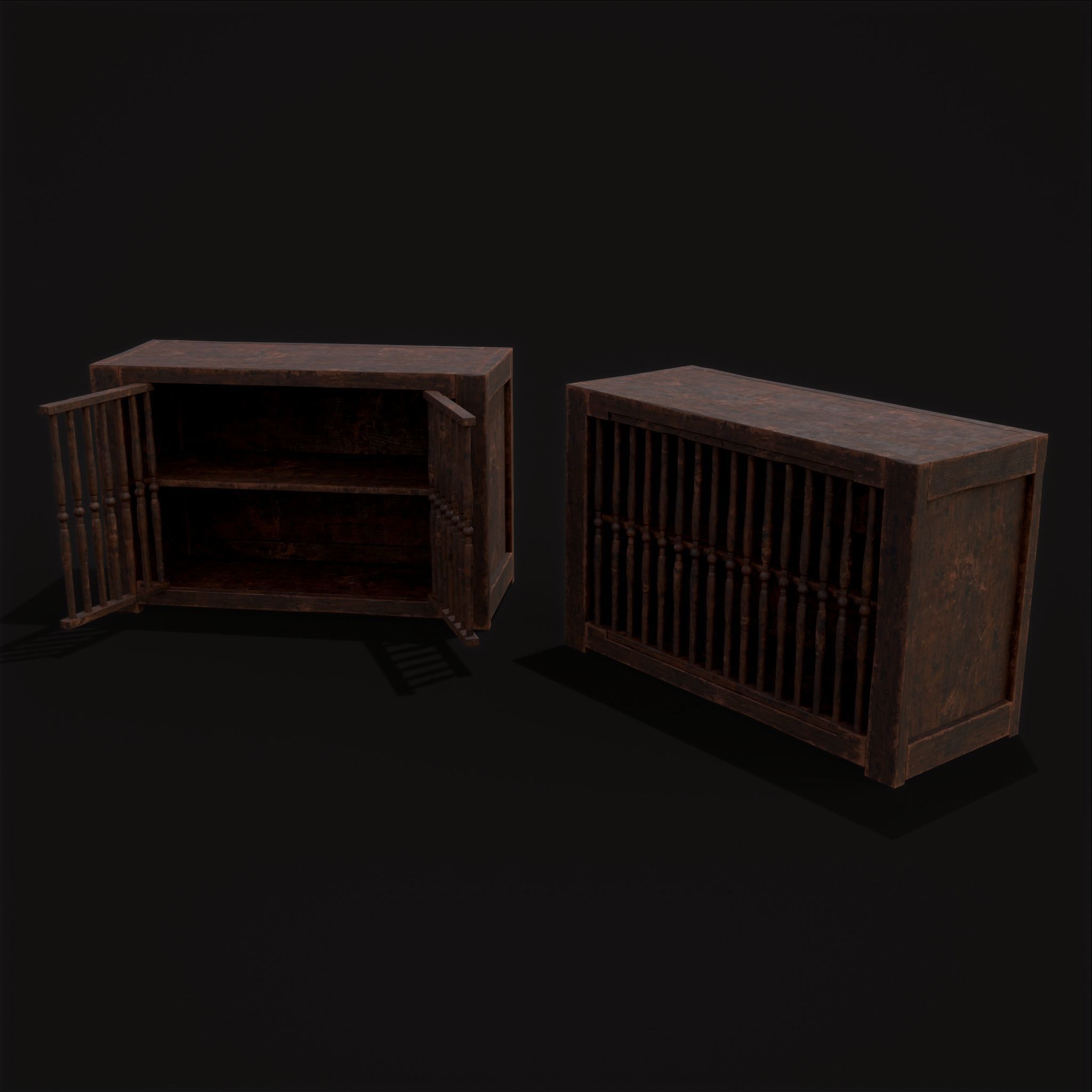 Medieval Oak Drawer Low-poly 3D model_25