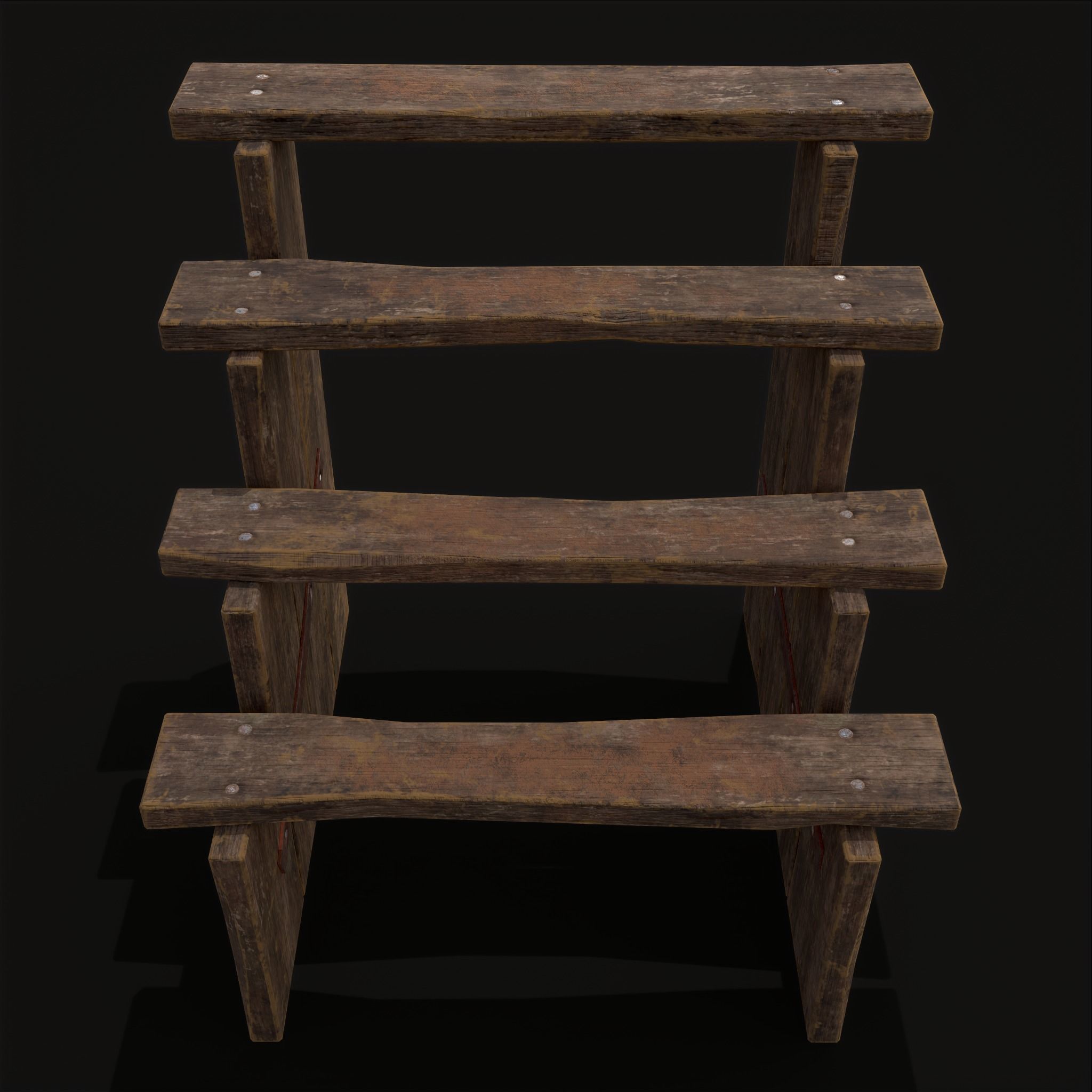 Rustic Medieval Four Step Foot Ladder Low-poly 3D model_15