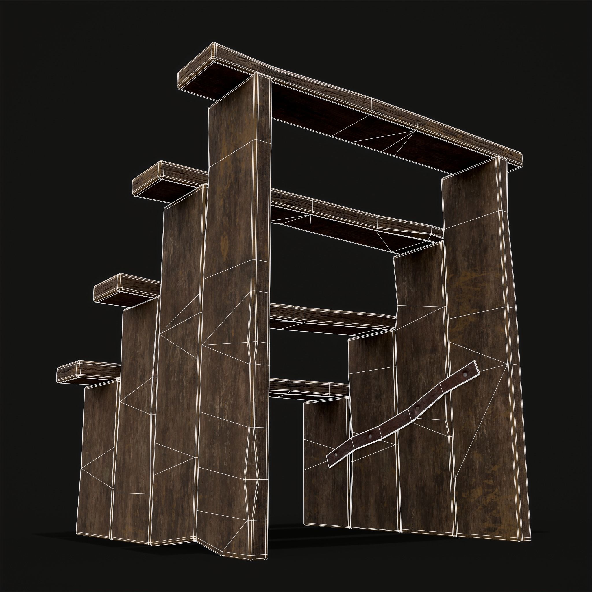 Rustic Medieval Four Step Foot Ladder Low-poly 3D model_8