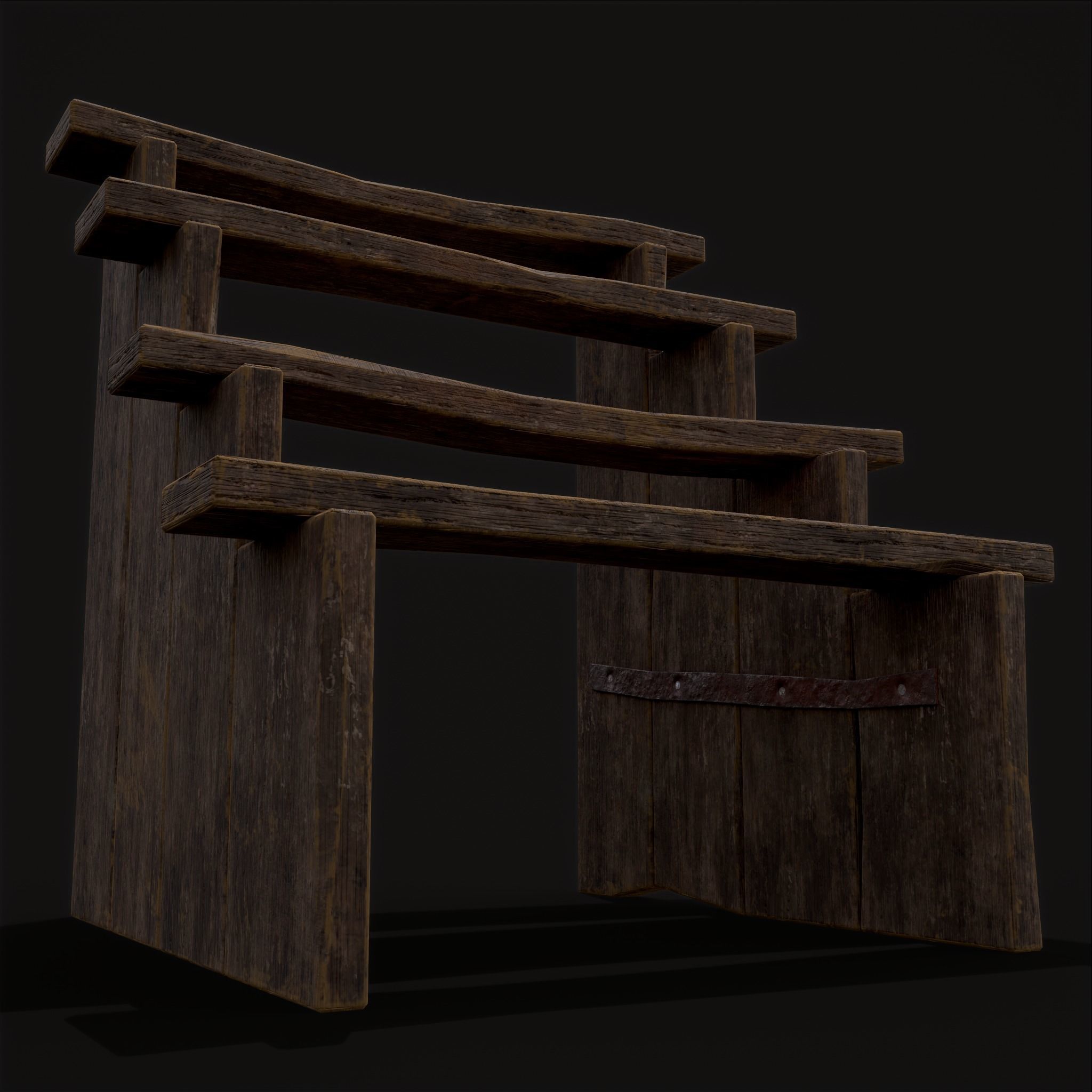 Rustic Medieval Four Step Foot Ladder Low-poly 3D model_3