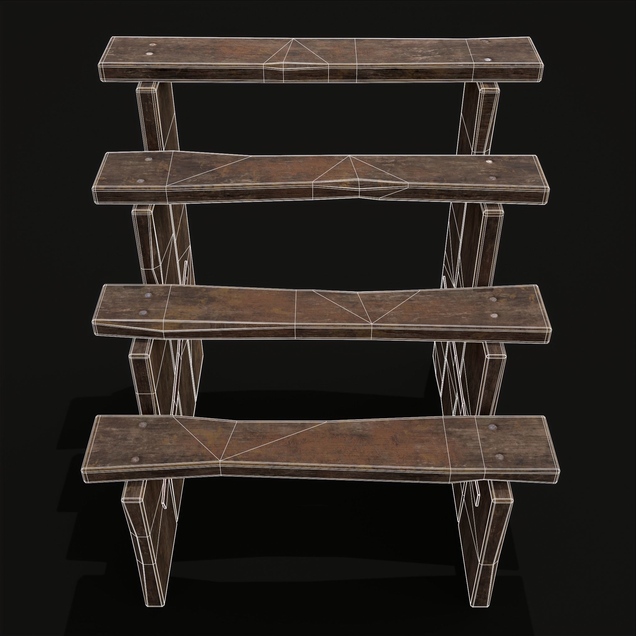 Rustic Medieval Four Step Foot Ladder Low-poly 3D model_16