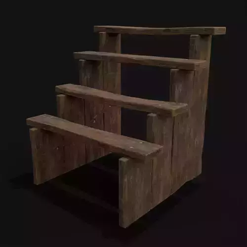 Rustic Medieval Four Step Foot Ladder Low-poly 3D model