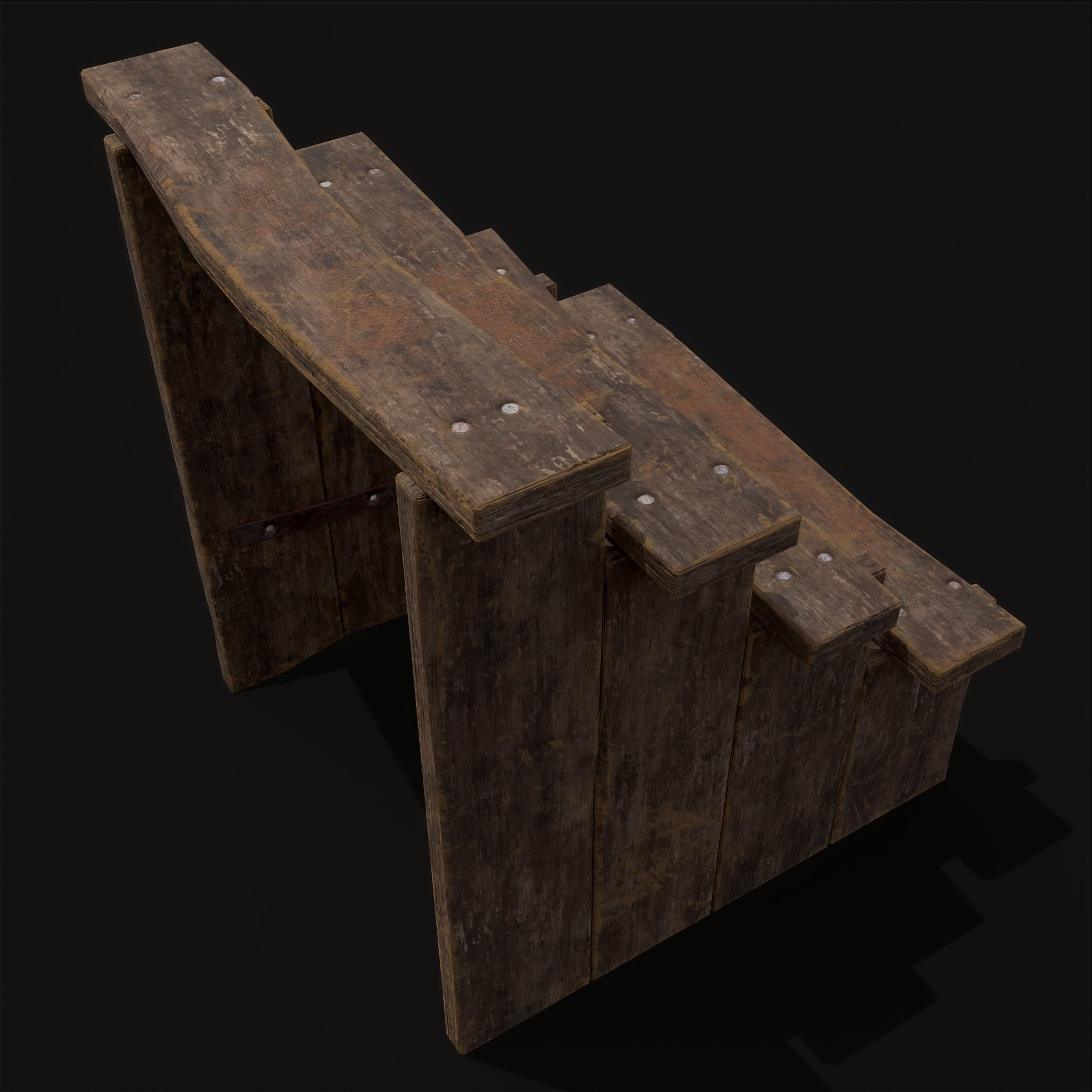 Rustic Medieval Four Step Foot Ladder Low-poly 3D model_13