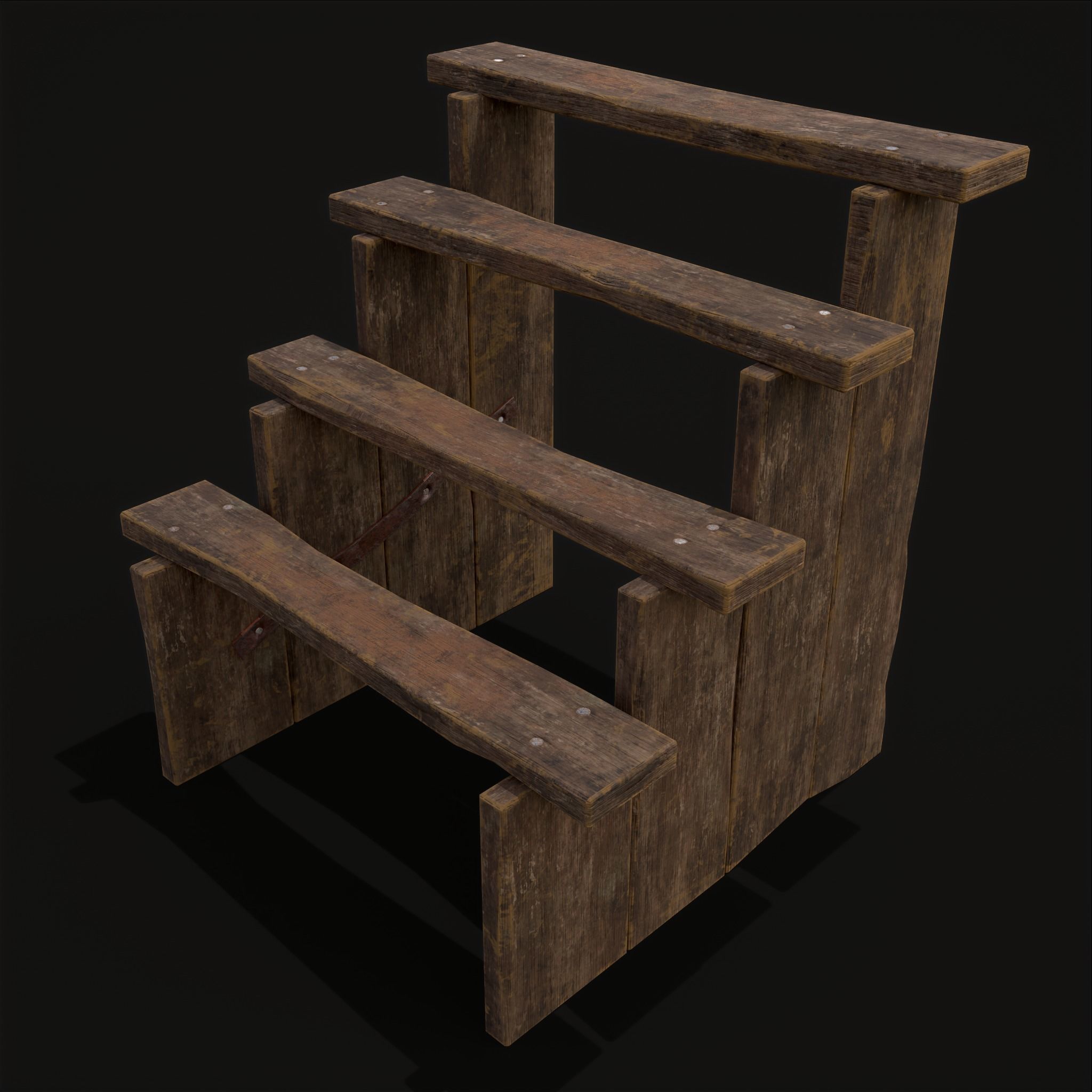 Rustic Medieval Four Step Foot Ladder Low-poly 3D model_19