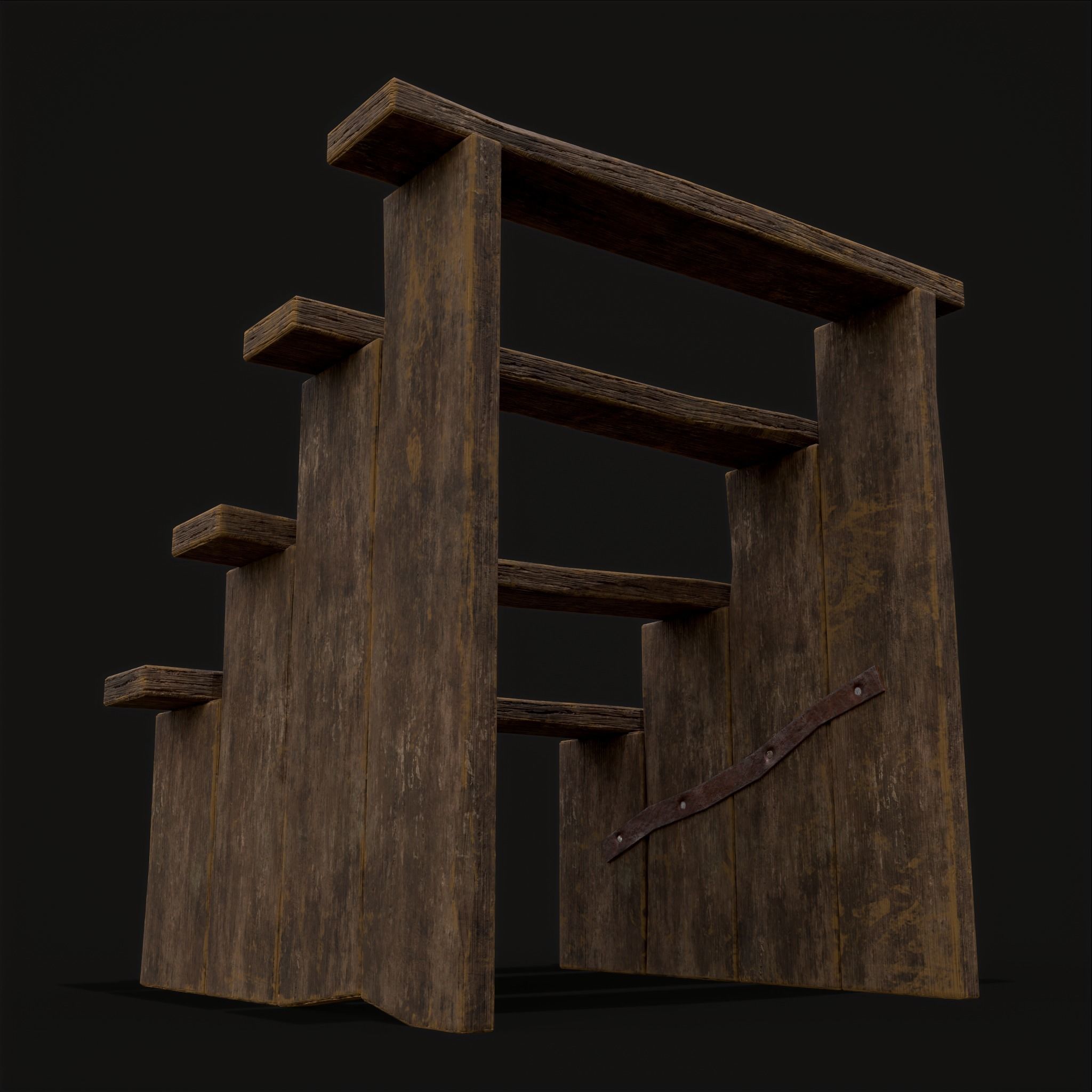 Rustic Medieval Four Step Foot Ladder Low-poly 3D model_7