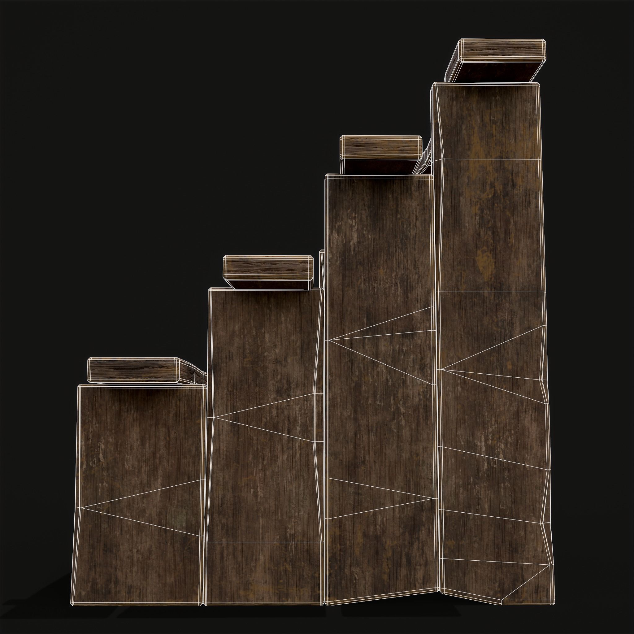 Rustic Medieval Four Step Foot Ladder Low-poly 3D model_10