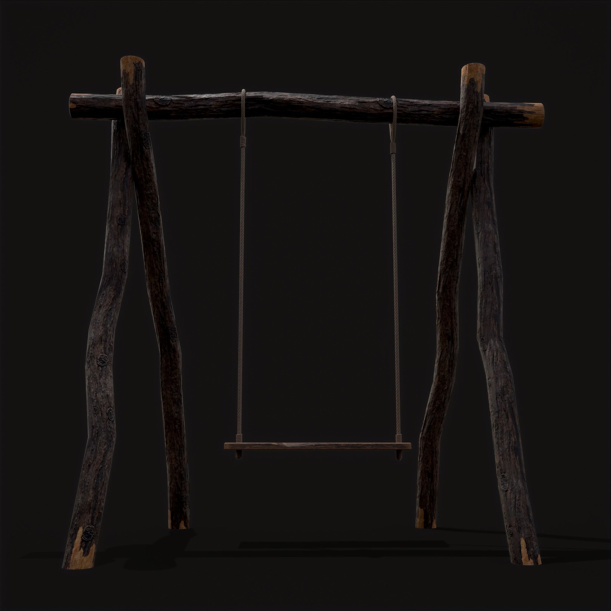 Rustic Log Rope Swing Low-poly 3D model_19
