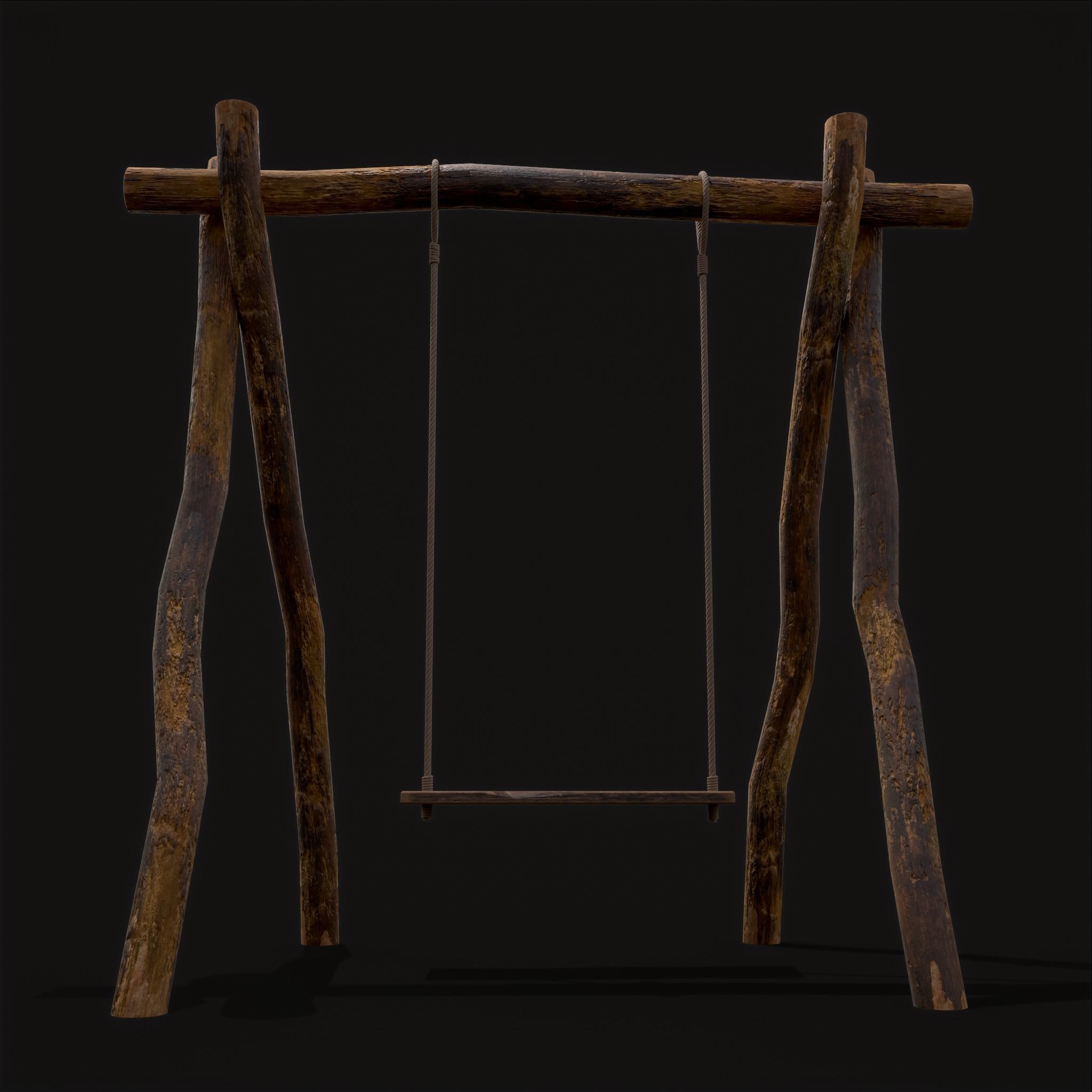 Rustic Log Rope Swing Low-poly 3D model_18