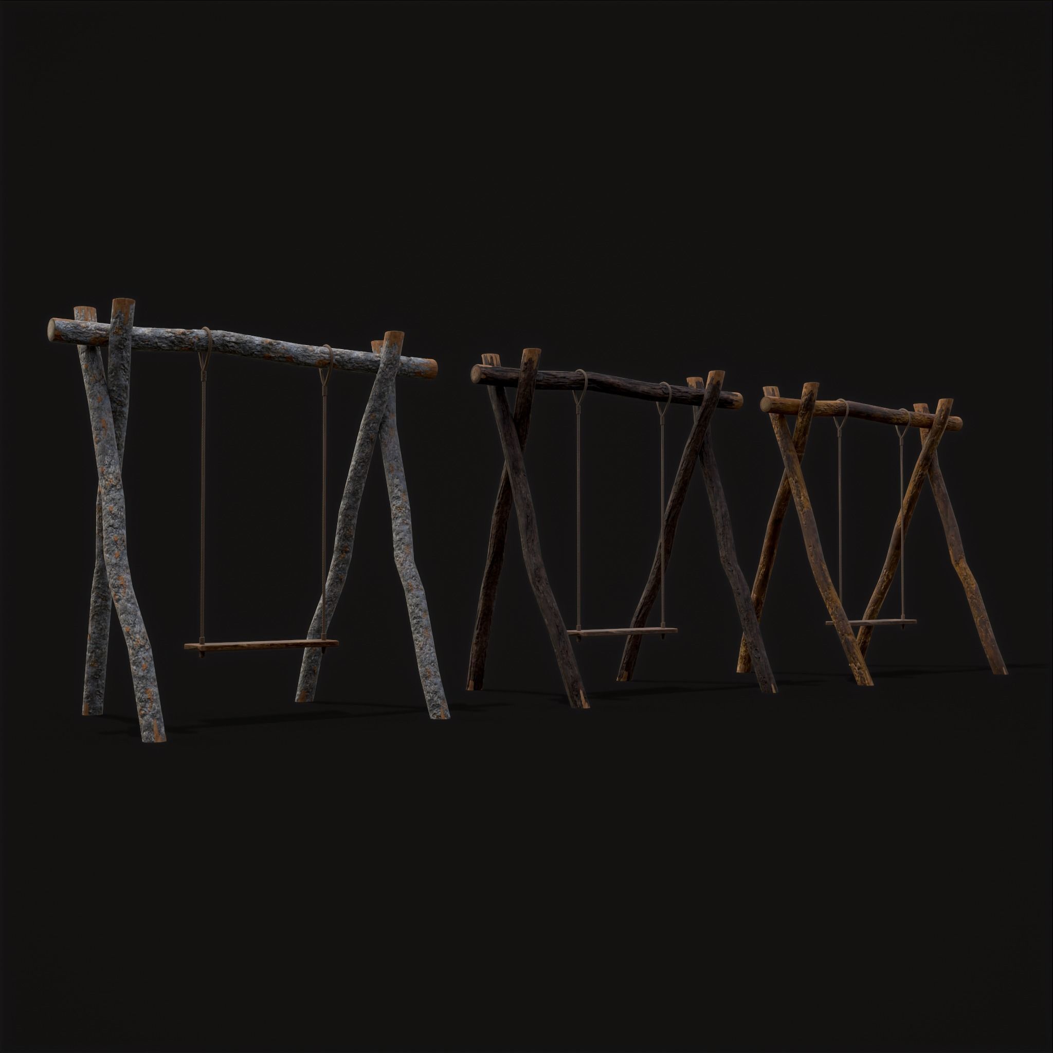 Rustic Log Rope Swing Low-poly 3D model_23
