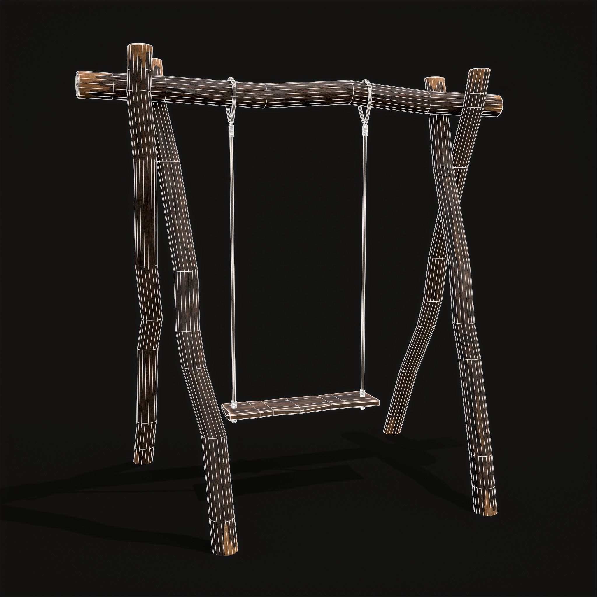 Rustic Log Rope Swing Low-poly 3D model_8