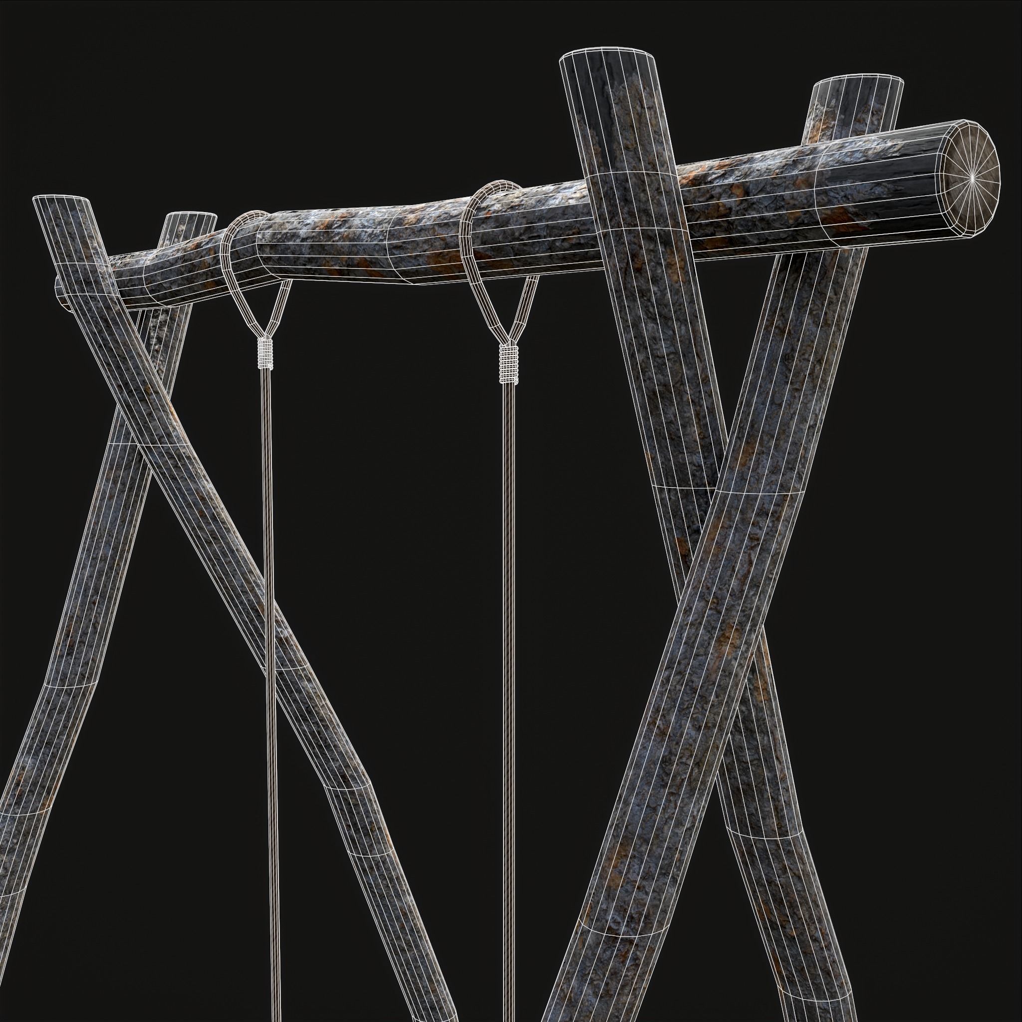 Rustic Log Rope Swing Low-poly 3D model_16