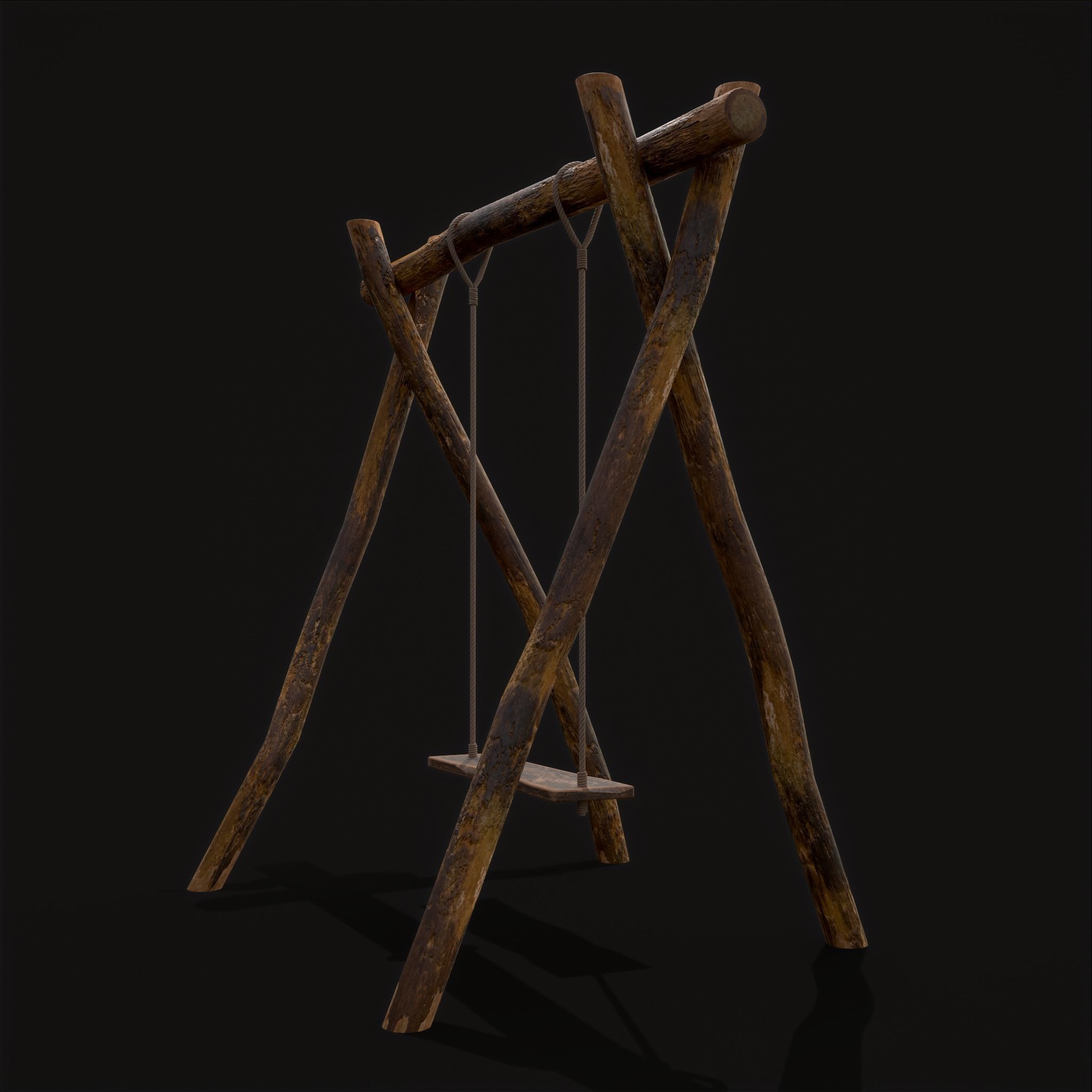 Rustic Log Rope Swing Low-poly 3D model_10