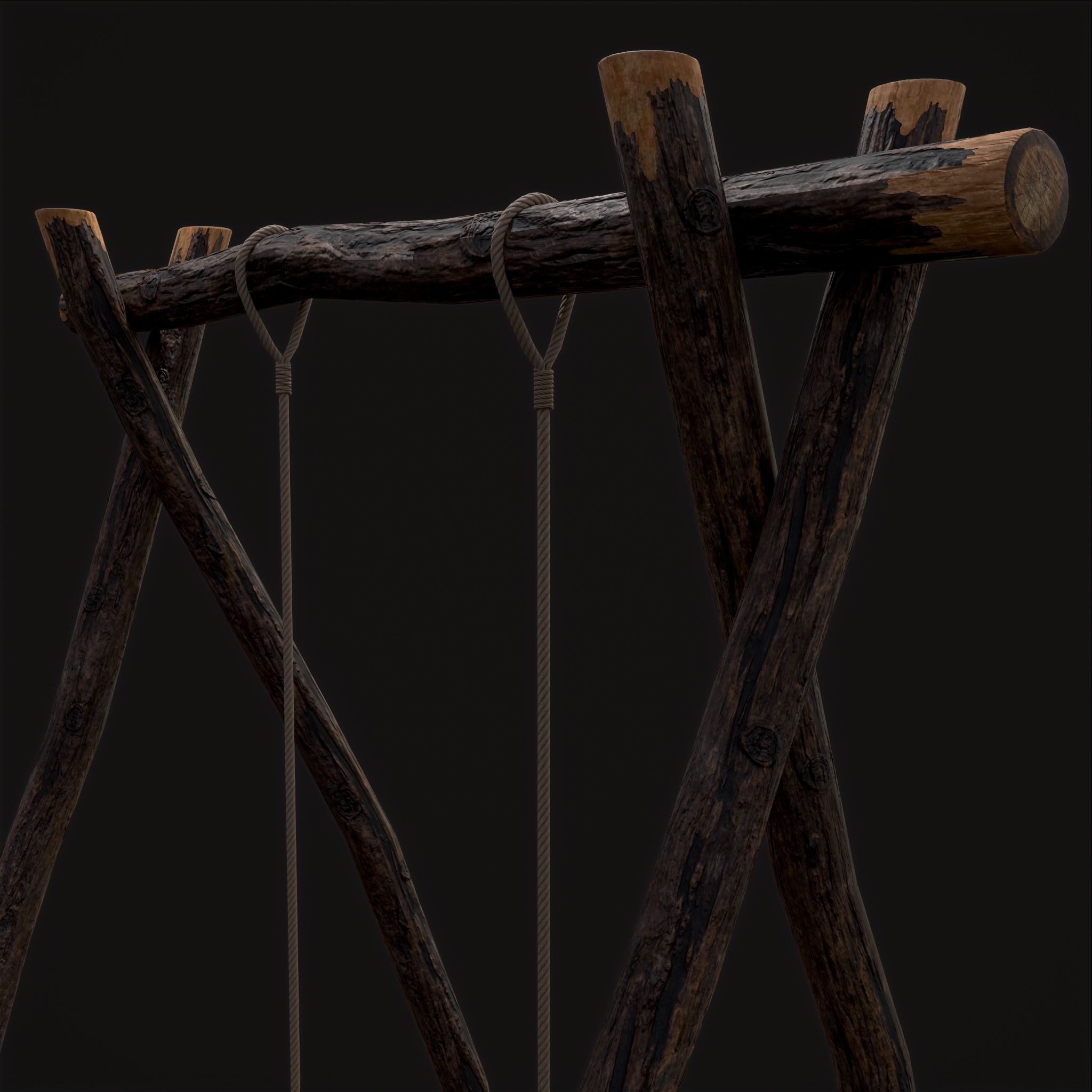 Rustic Log Rope Swing Low-poly 3D model_15