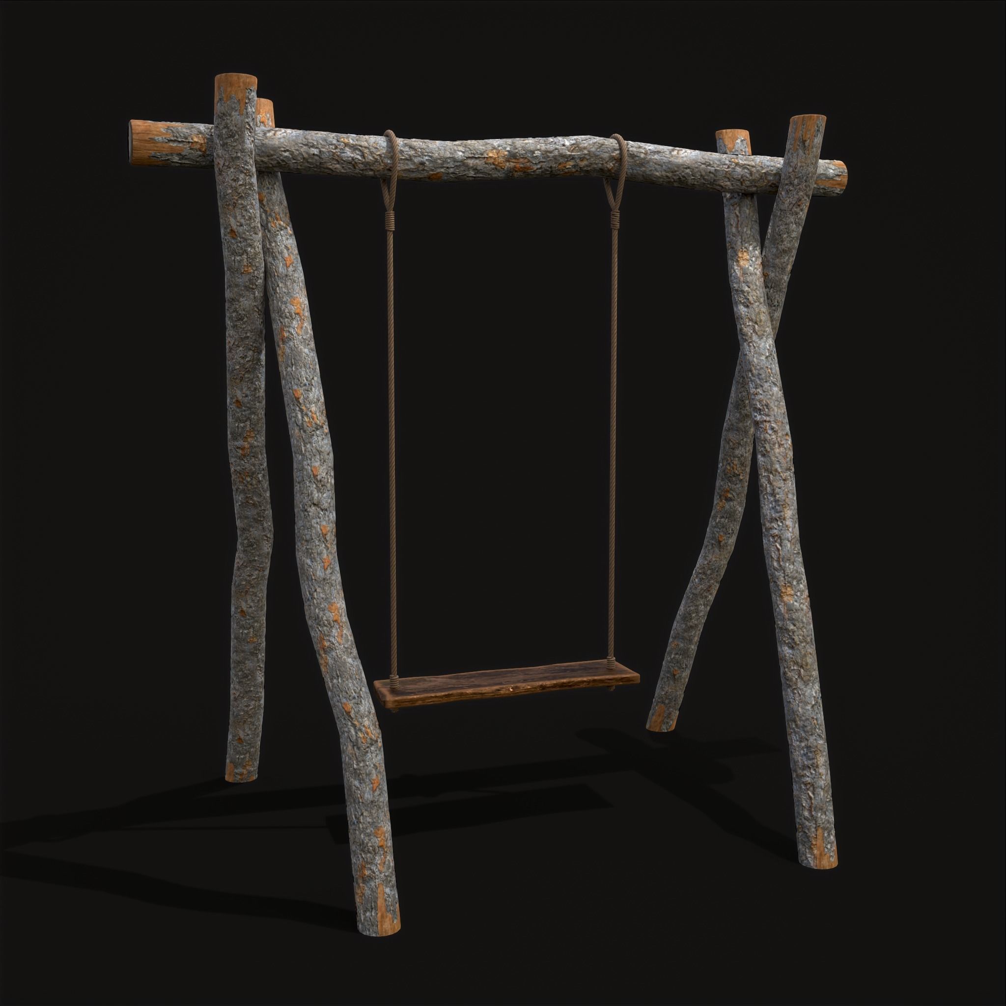 Rustic Log Rope Swing Low-poly 3D model_7