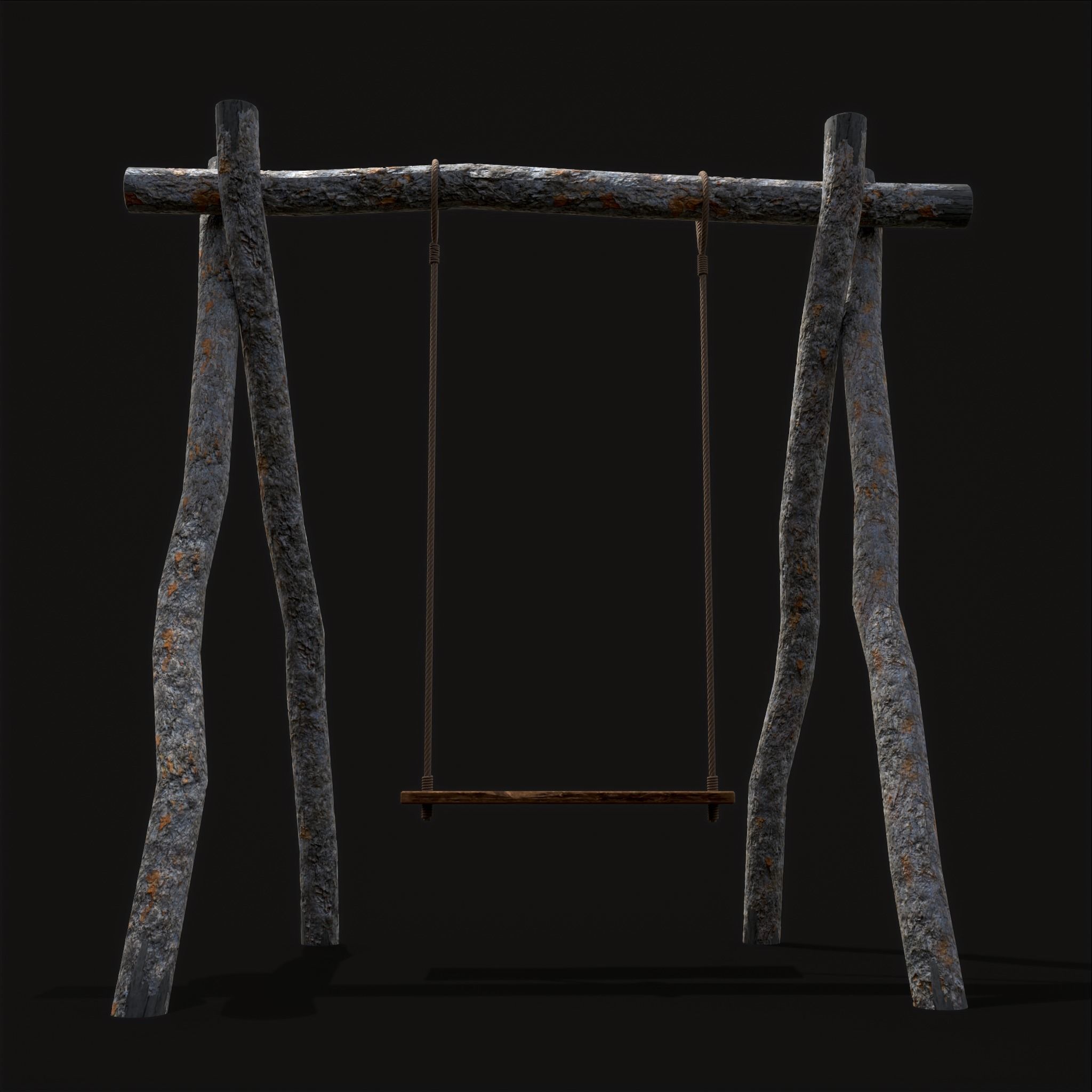 Rustic Log Rope Swing Low-poly 3D model_17
