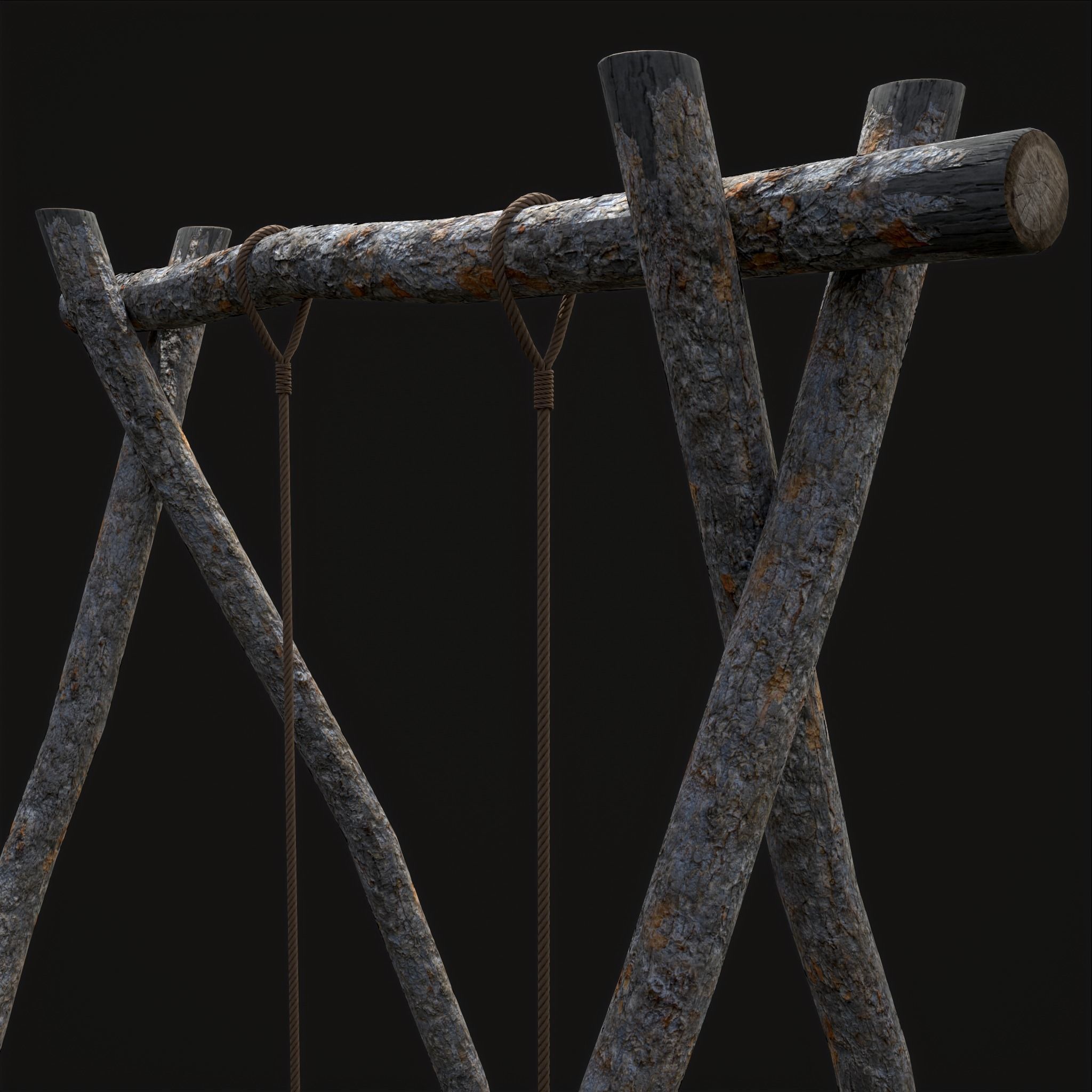 Rustic Log Rope Swing Low-poly 3D model_14