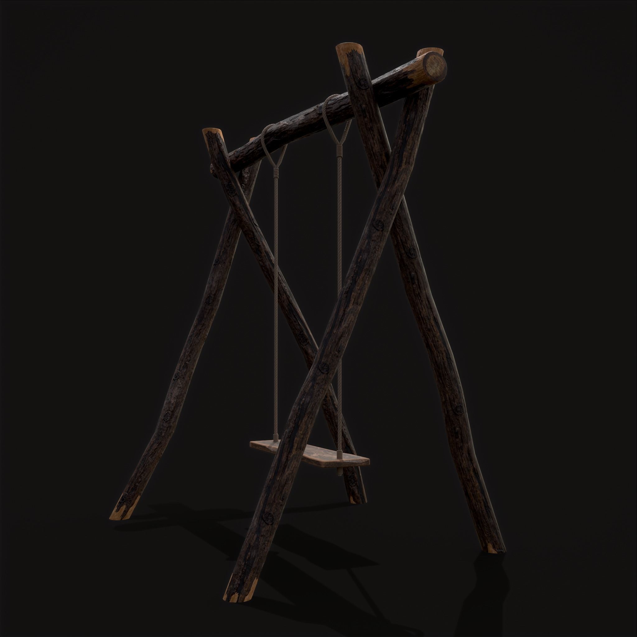 Rustic Log Rope Swing Low-poly 3D model_11