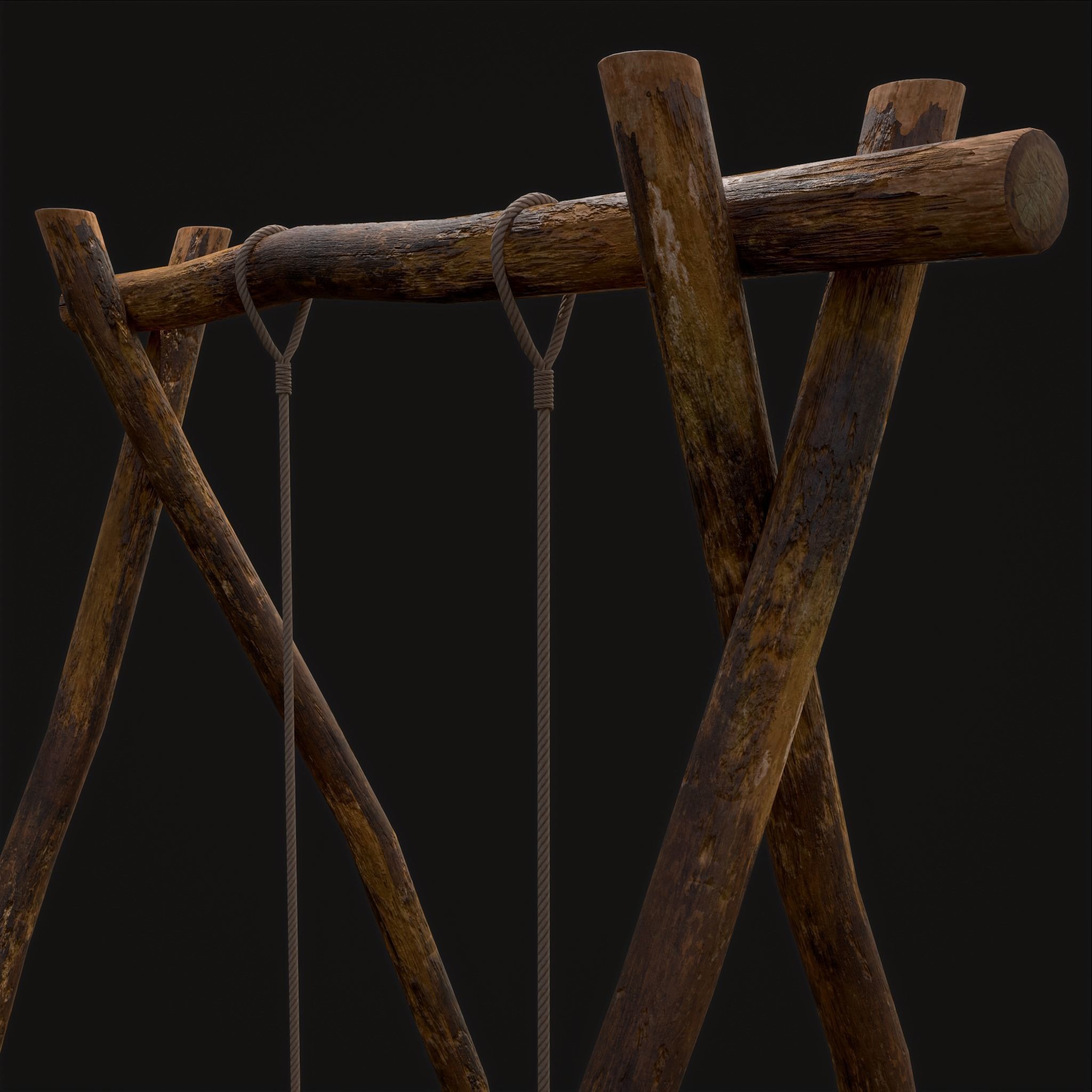 Rustic Log Rope Swing Low-poly 3D model_13