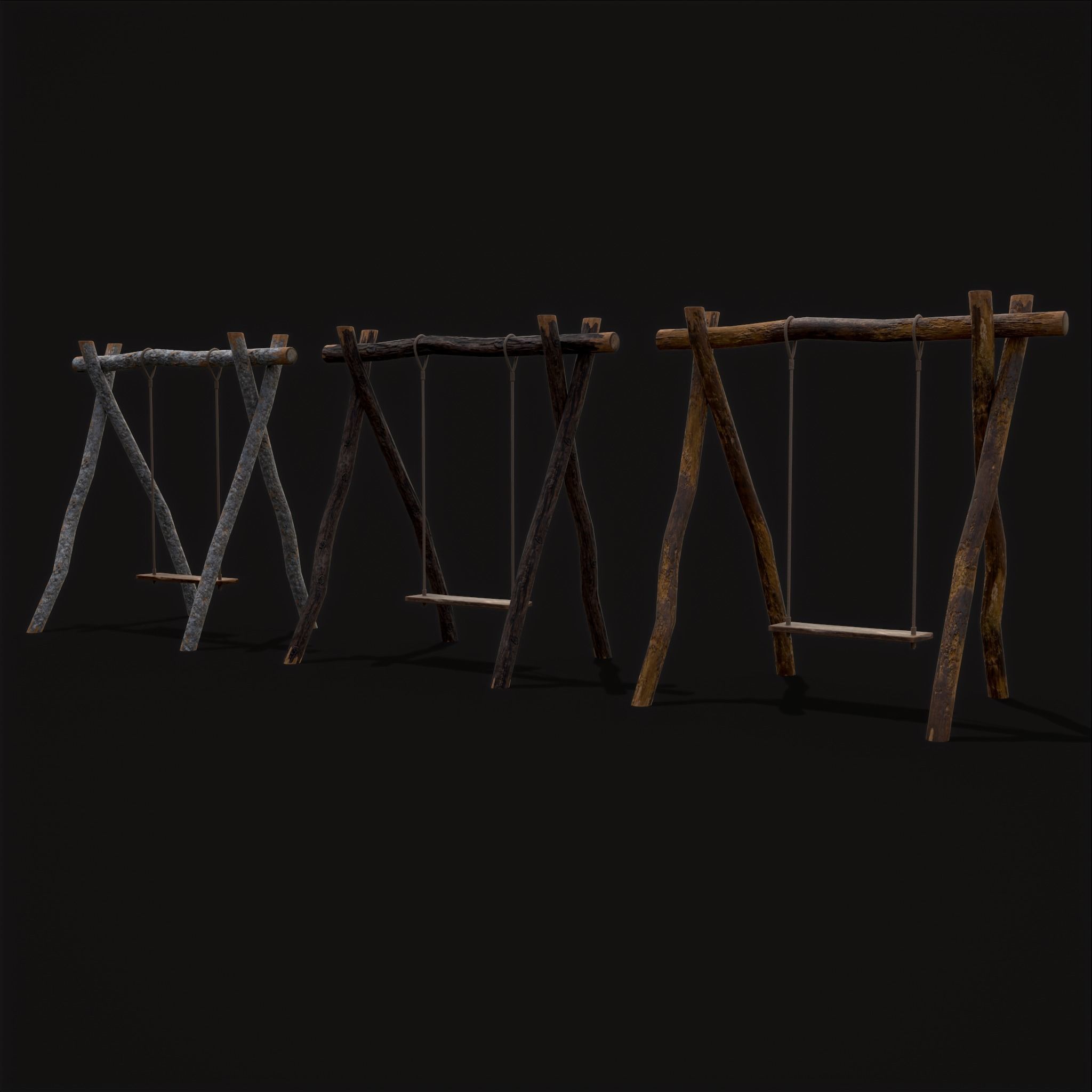 Rustic Log Rope Swing Low-poly 3D model_2