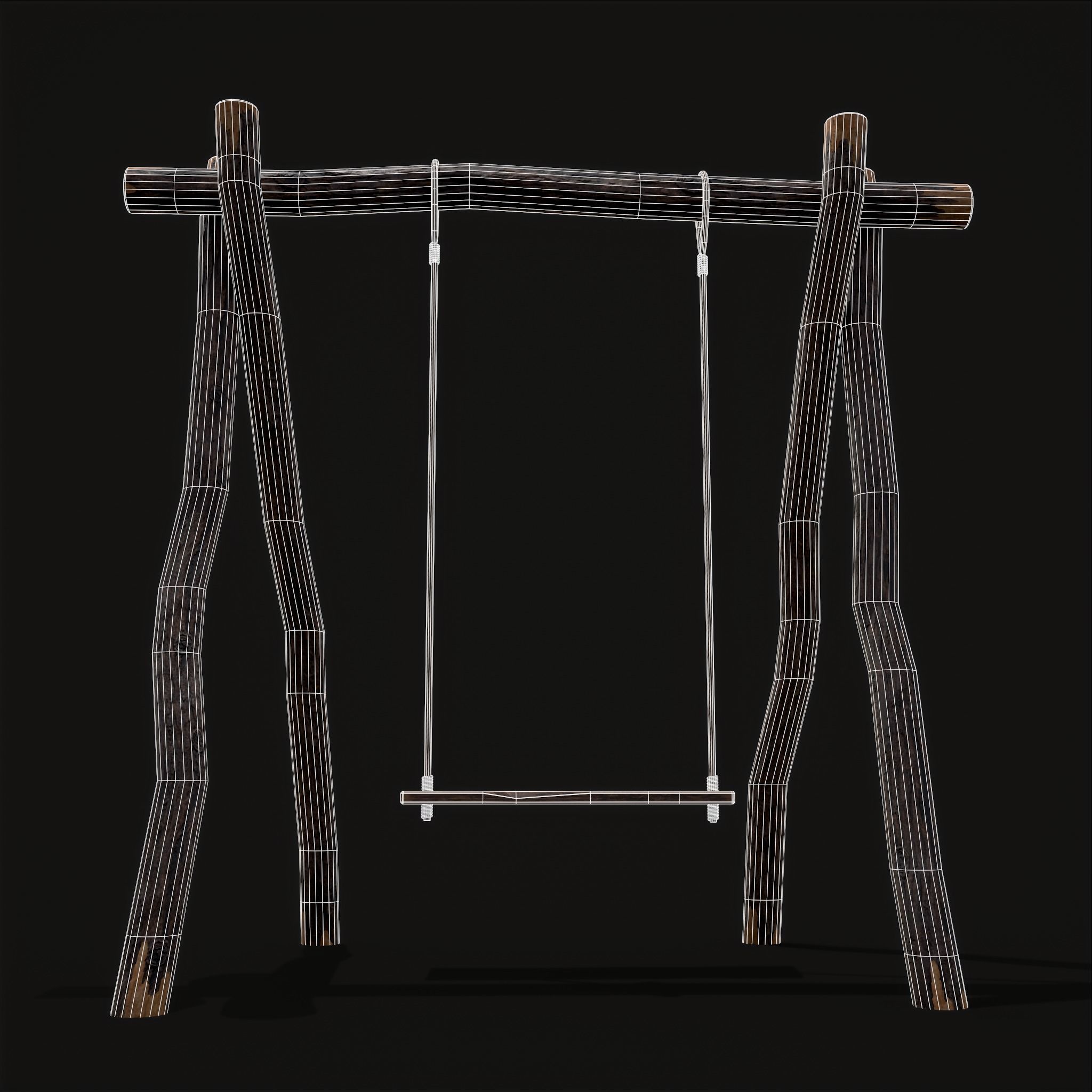 Rustic Log Rope Swing Low-poly 3D model_20