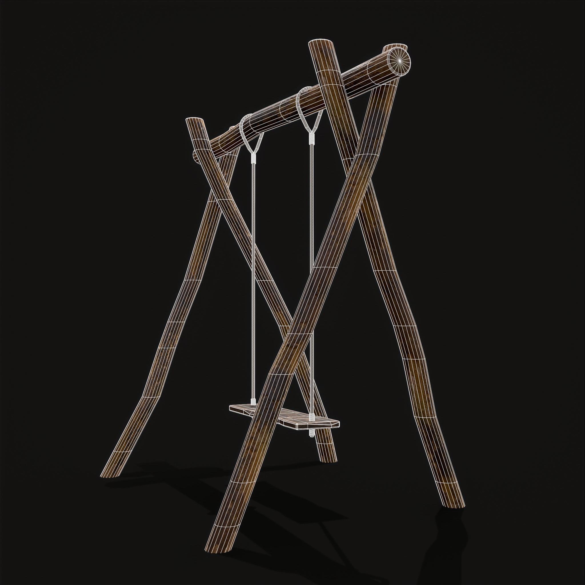 Rustic Log Rope Swing Low-poly 3D model_12
