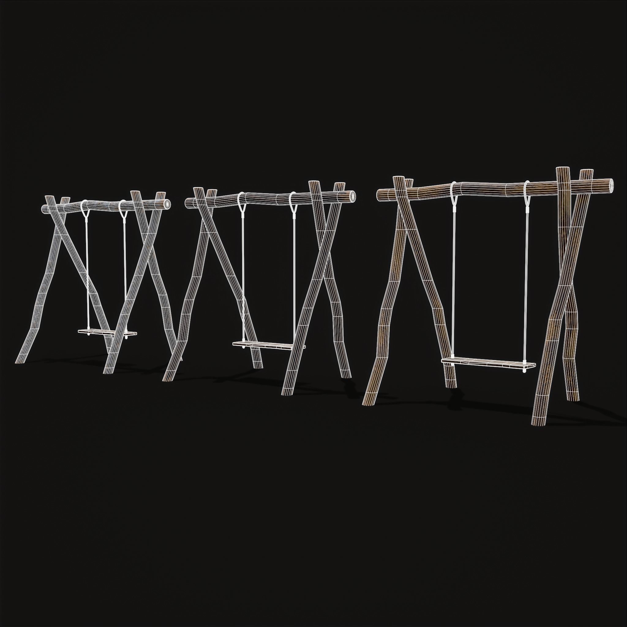 Rustic Log Rope Swing Low-poly 3D model_3